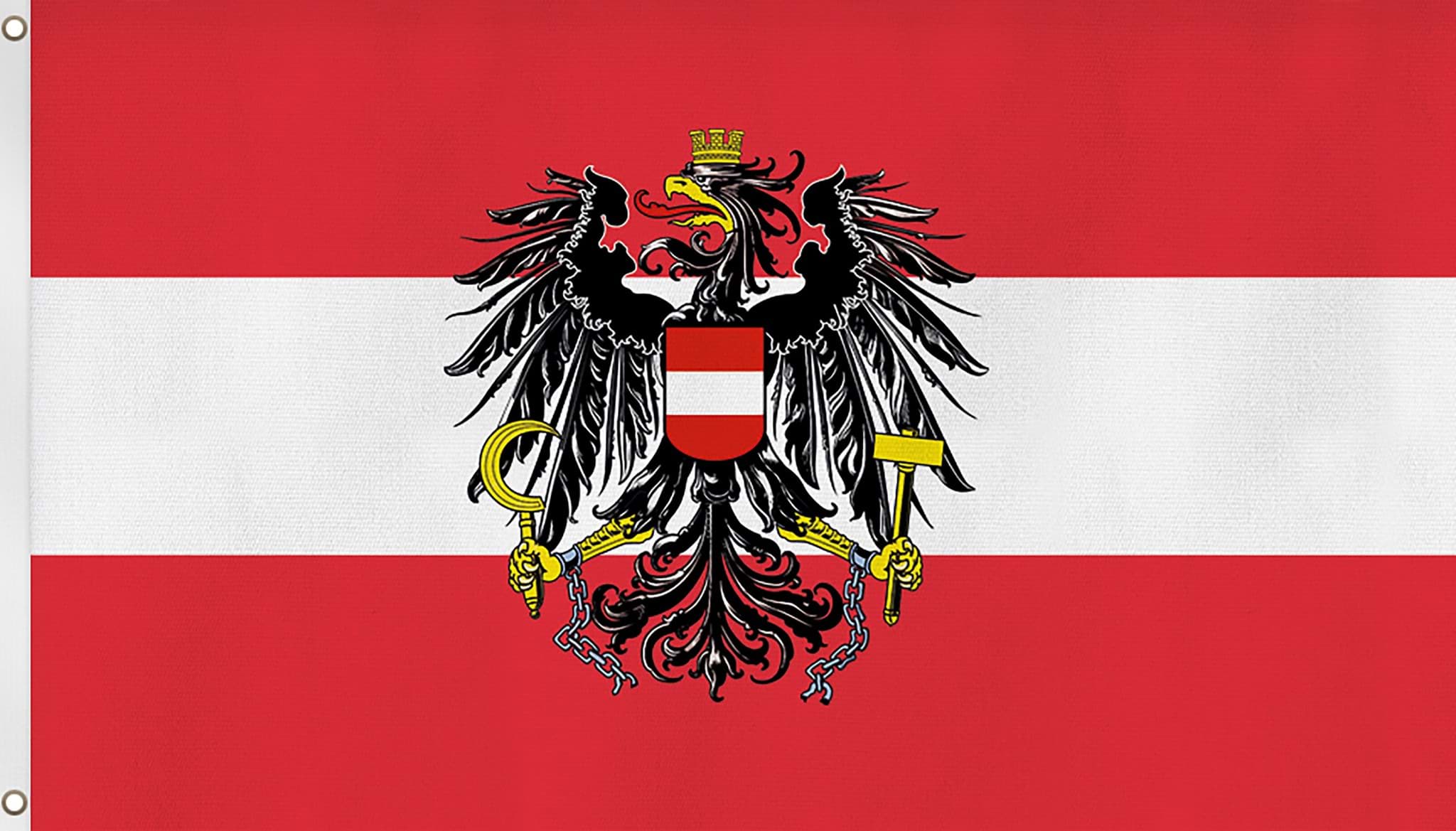 Bild von Fahne Länderflagge 150 cm x 250 cm Österreich mit Wappen