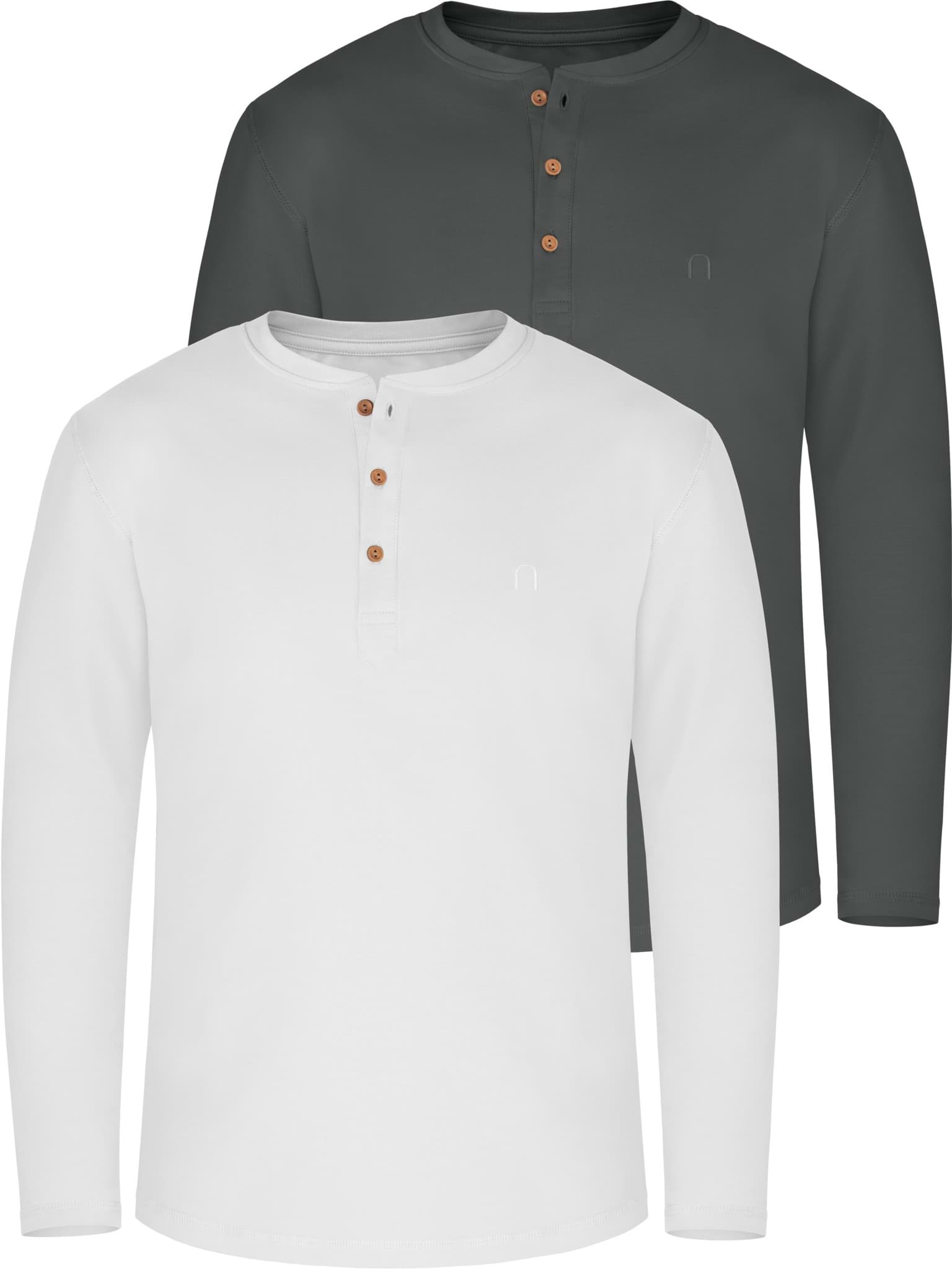 Bild von 2er Set Herren Langarm Shirts aus Bio-Baumwolle „Neuville“ Anthrazit/Weiß