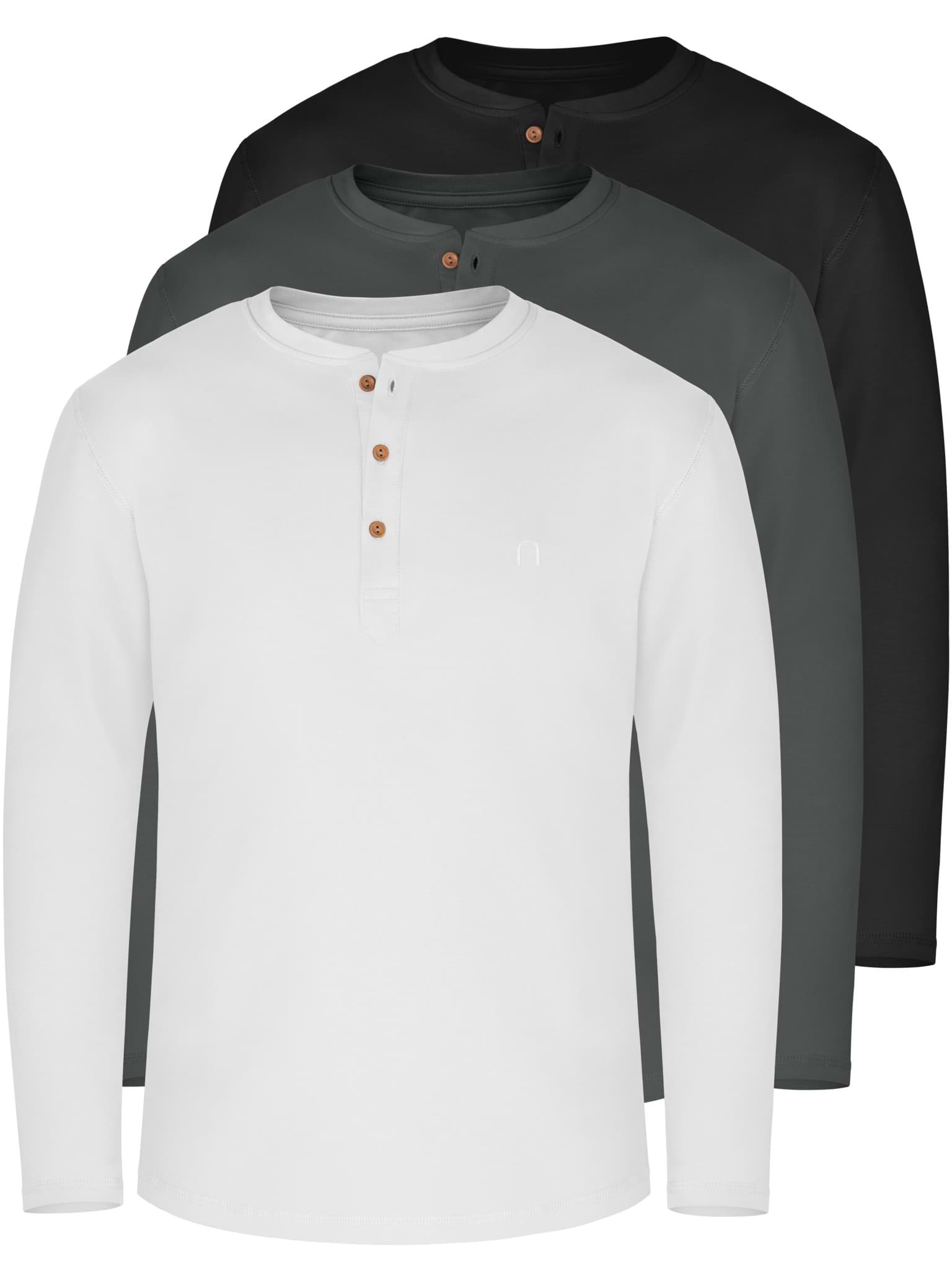 Bild von 3er Set Herren Langarm Shirts aus Bio-Baumwolle „Neuville“ Schwarz/Anthrazit/Weiß