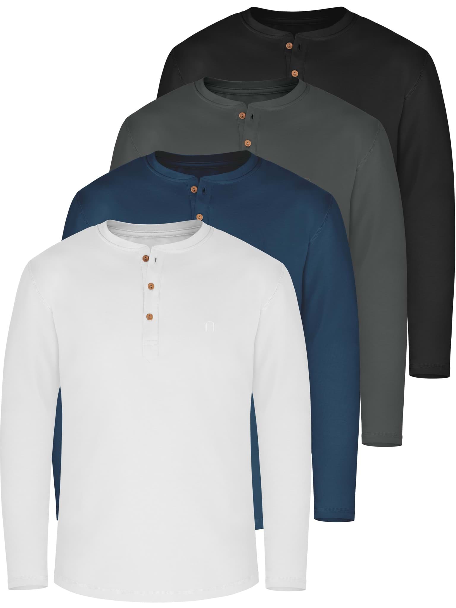 Bild von 4er Set Herren Langarm Shirts aus Bio-Baumwolle „Neuville“ Schwarz/Anthrazit/Marine/Weiss