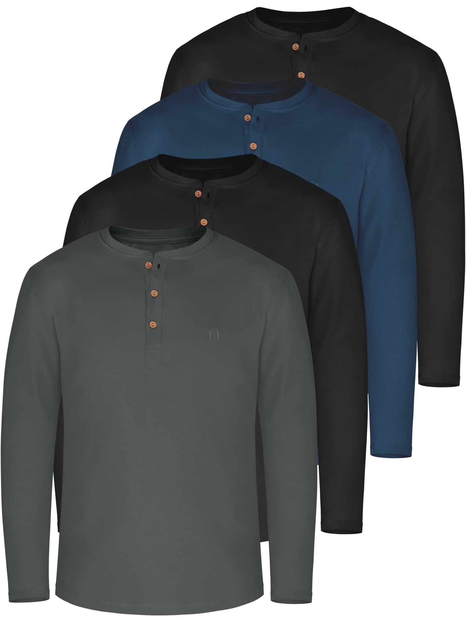 Bild von 4er Set Herren Langarm Shirts aus Bio-Baumwolle „Neuville“ Schwarz/Schwarz/Anthrazit/Marine