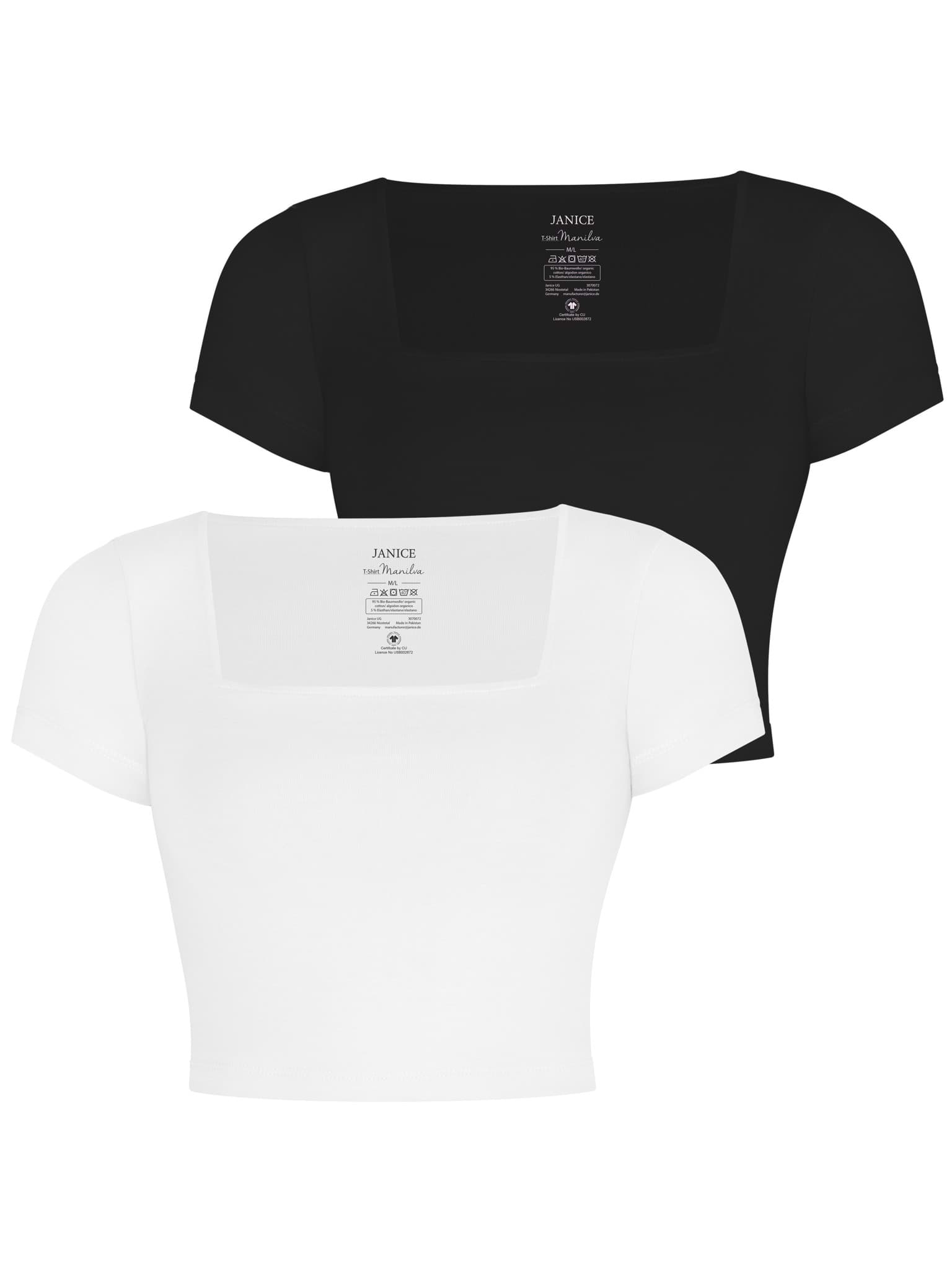 Bild von 2er Set Damen crop Shirt mit eckigem Ausschnitt Schwarz/Weiß