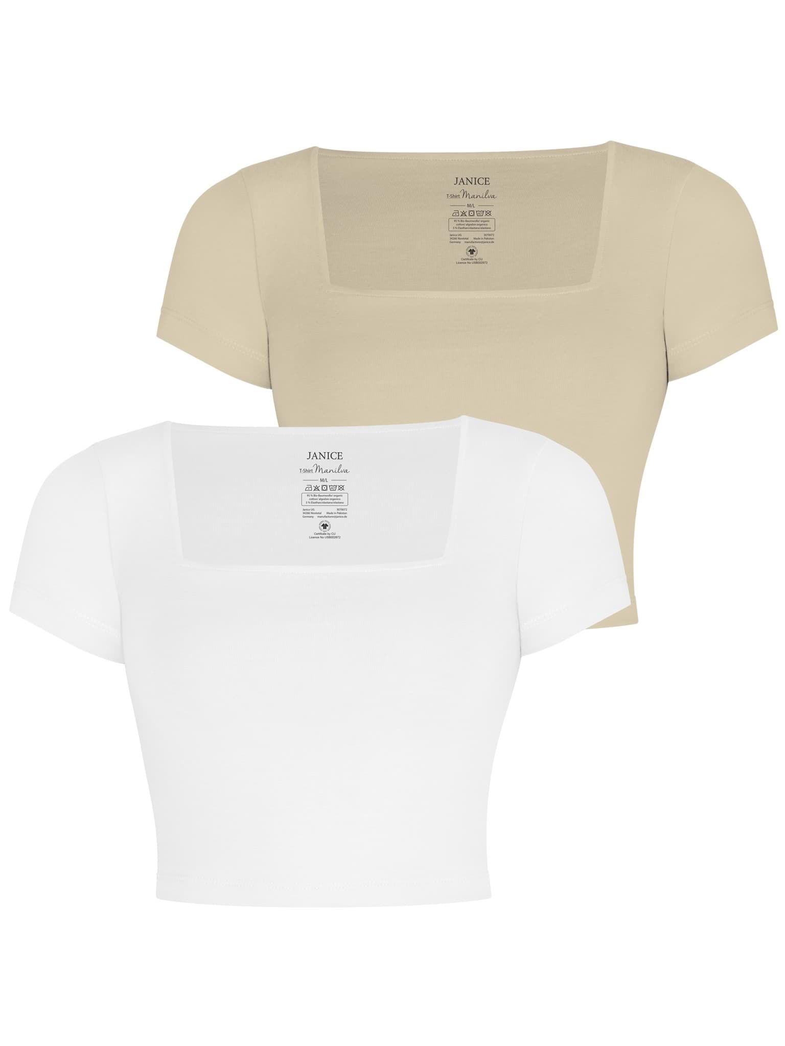 Bild von 2er Set Damen crop Shirt mit eckigem Ausschnitt Beige/Weiß