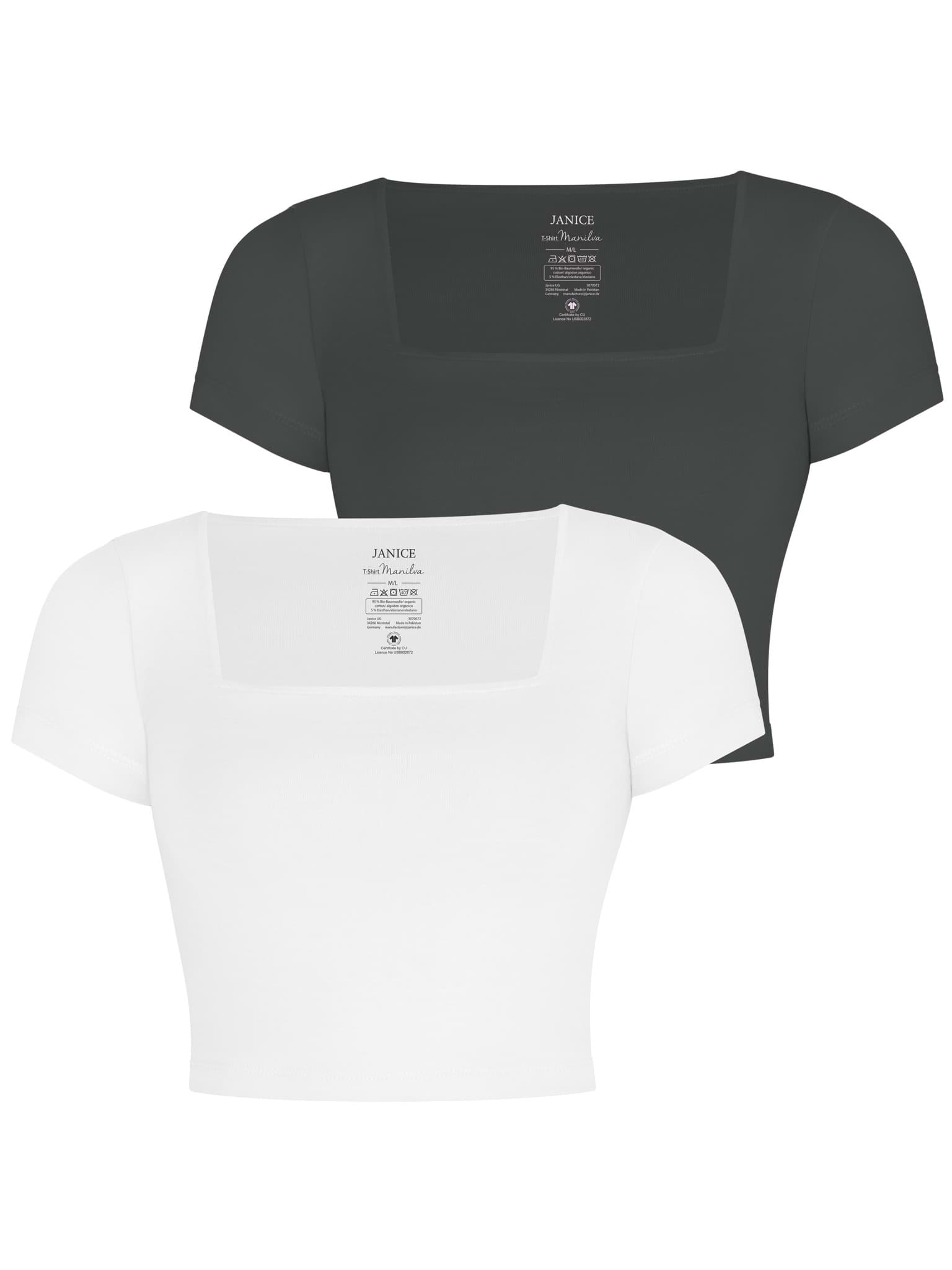 Bild von 2er Set Damen crop Shirt mit eckigem Ausschnitt Anthrazit/Weiß