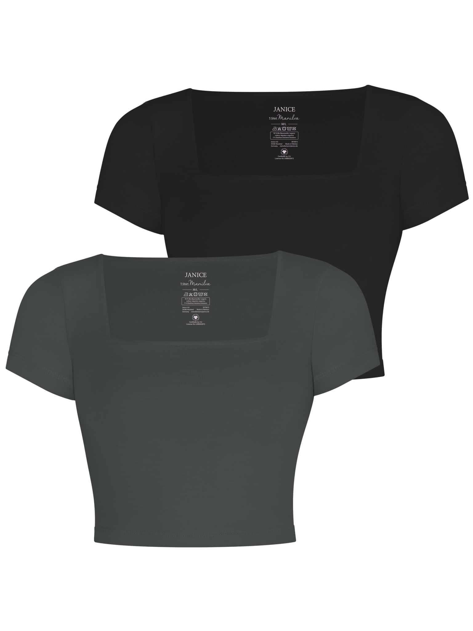 Bild von 2er Set Damen crop Shirt mit eckigem Ausschnitt Schwarz/Anthrazit