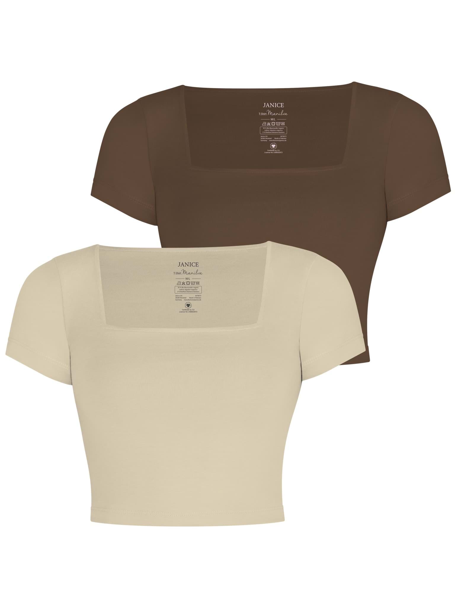 Bild von 2er Set Damen crop Shirt mit eckigem Ausschnitt Braun/Beige