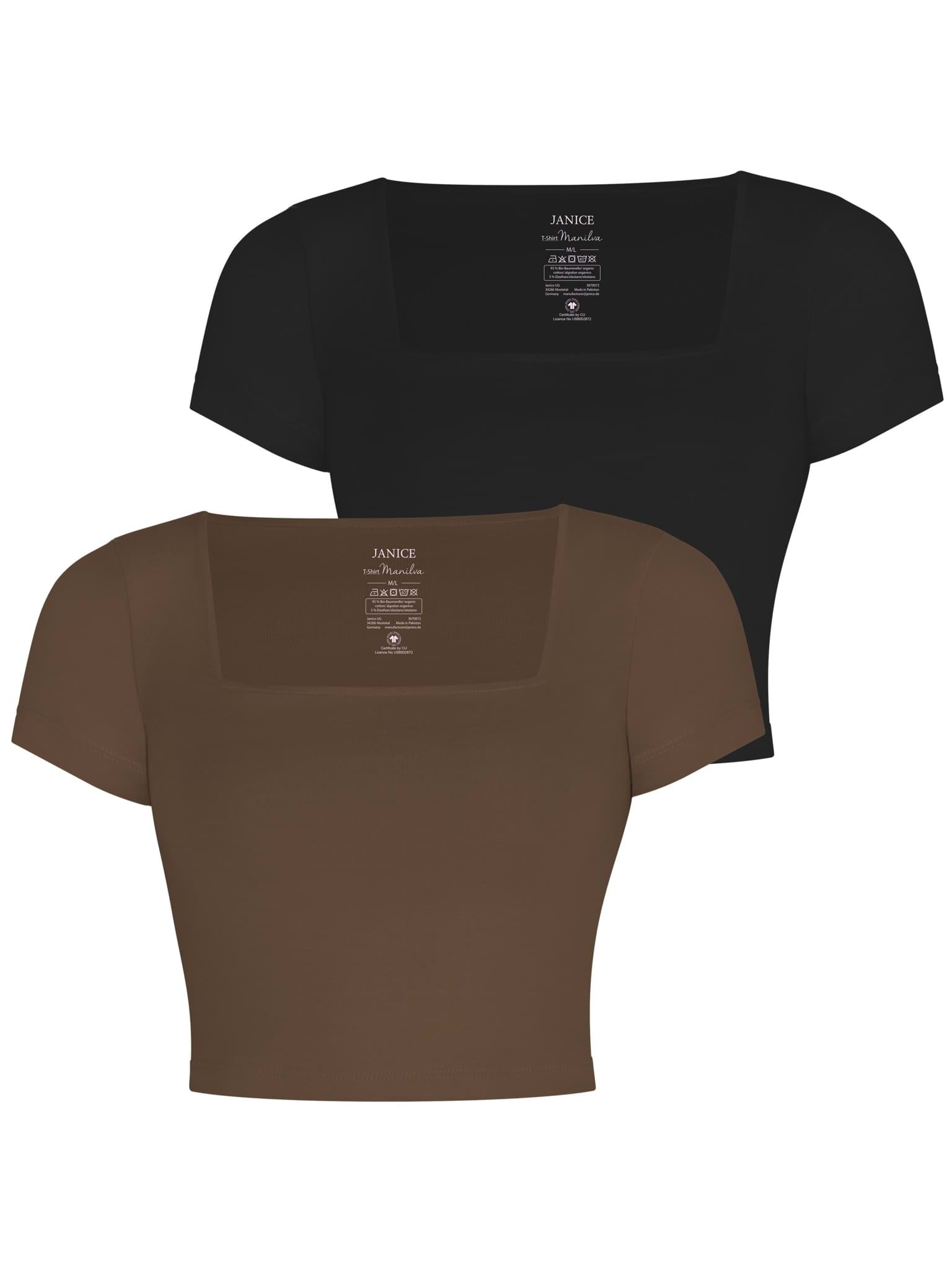 Bild von 2er Set Damen crop Shirt mit eckigem Ausschnitt Schwarz/Braun