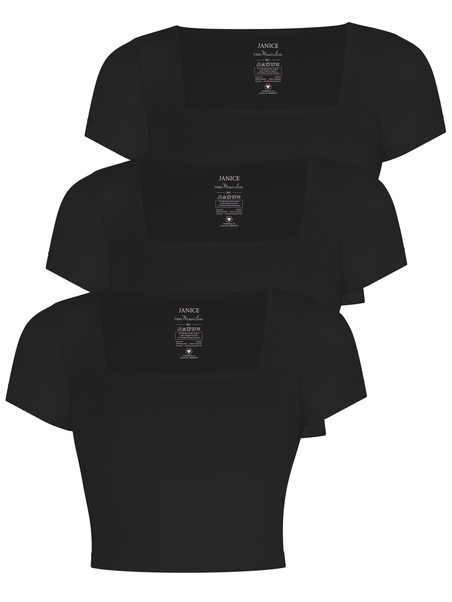 Bild von 3er Set Damen crop Shirt mit eckigem Ausschnitt Schwarz