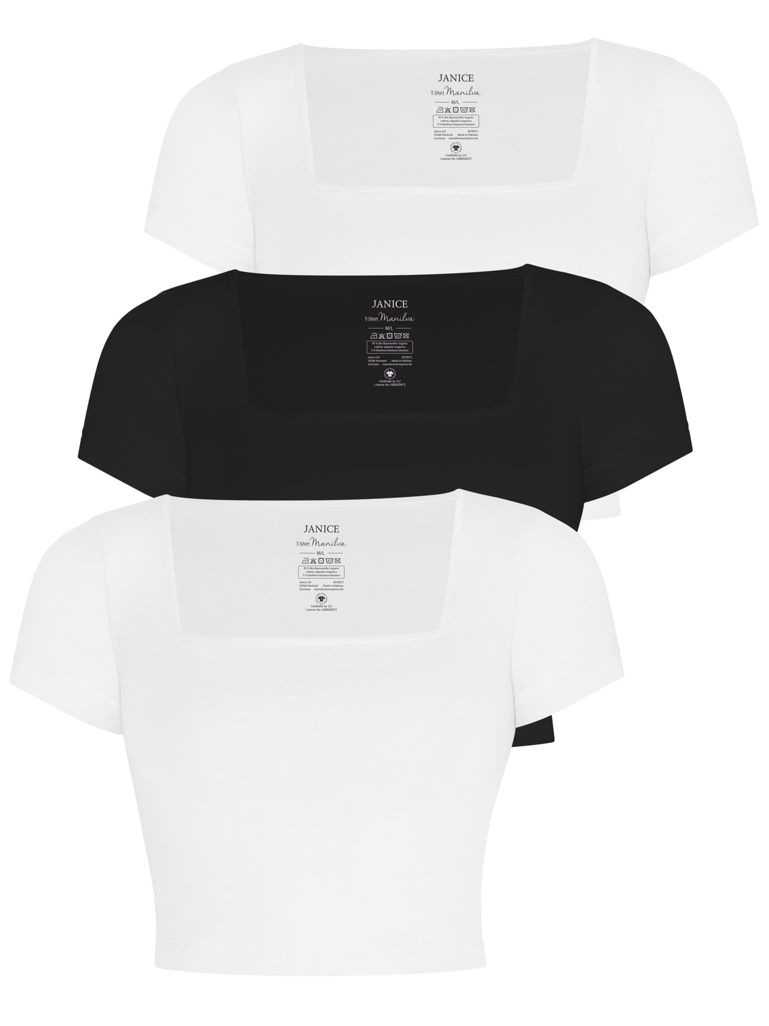 Bild von 3er Set Damen crop Shirt mit eckigem Ausschnitt Schwarz/Weiß/Weiß