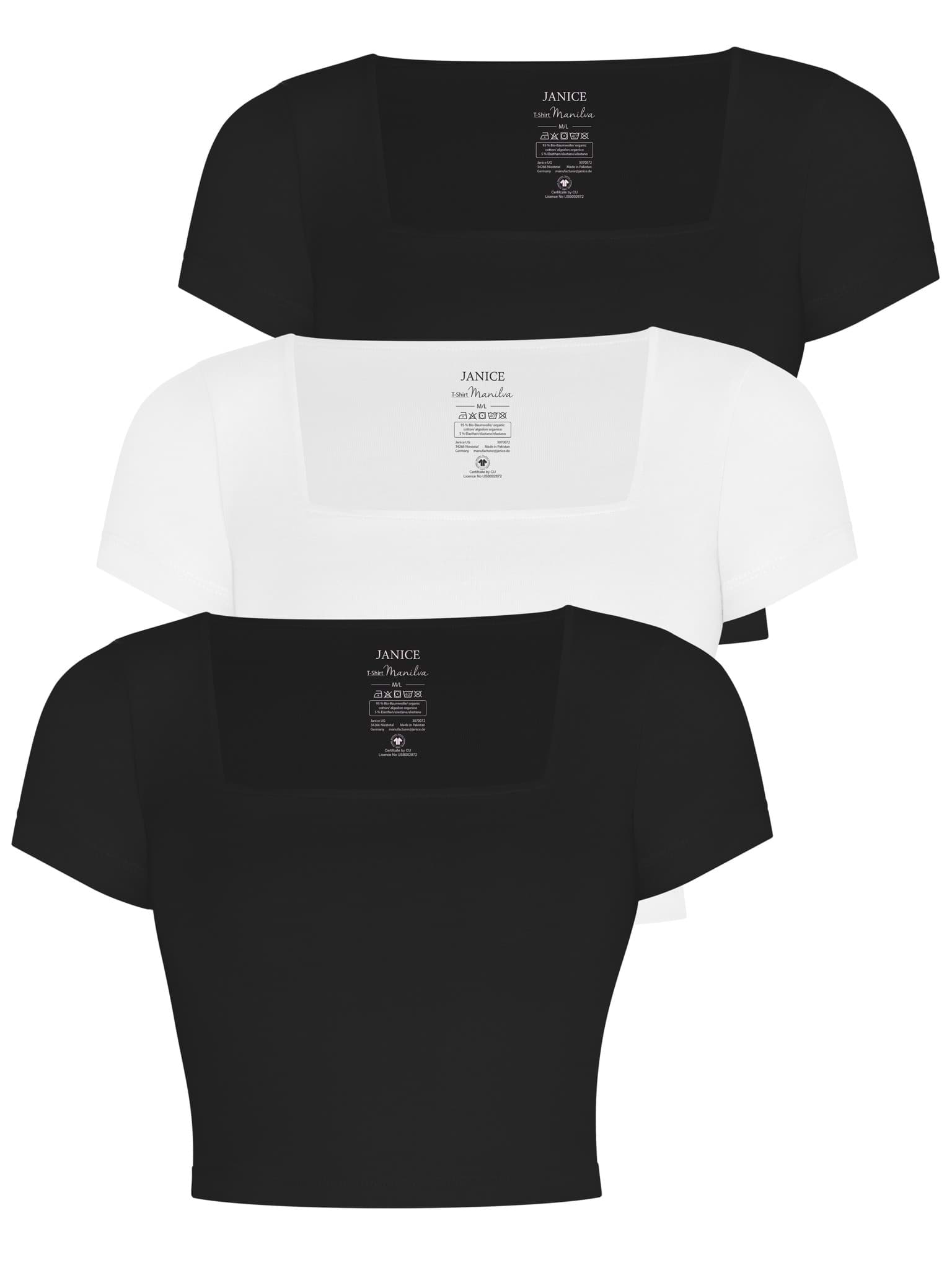 Bild von 3er Set Damen crop Shirt mit eckigem Ausschnitt Schwarz/Schwarz/Weiß