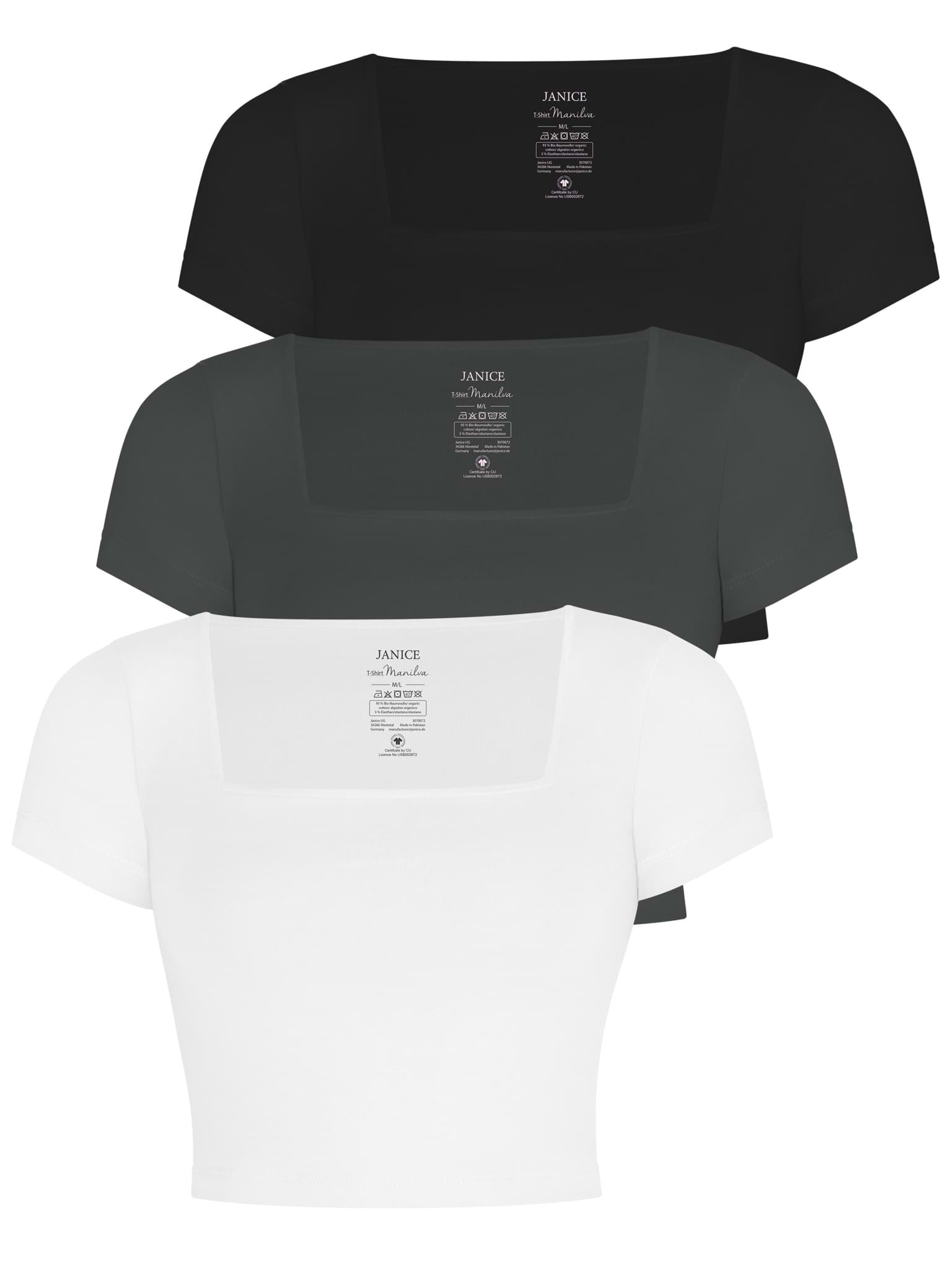 Bild von 3er Set Damen crop Shirt mit eckigem Ausschnitt Schwarz/Anthrazit/Weiß