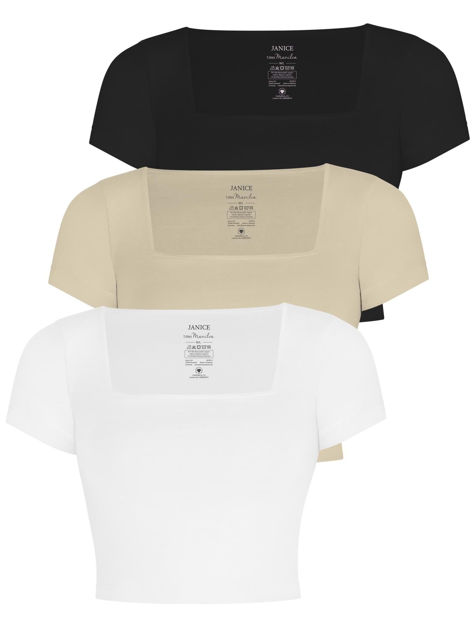 Bild von 3er Set Damen crop Shirt mit eckigem Ausschnitt Schwarz/Beige/Weiß