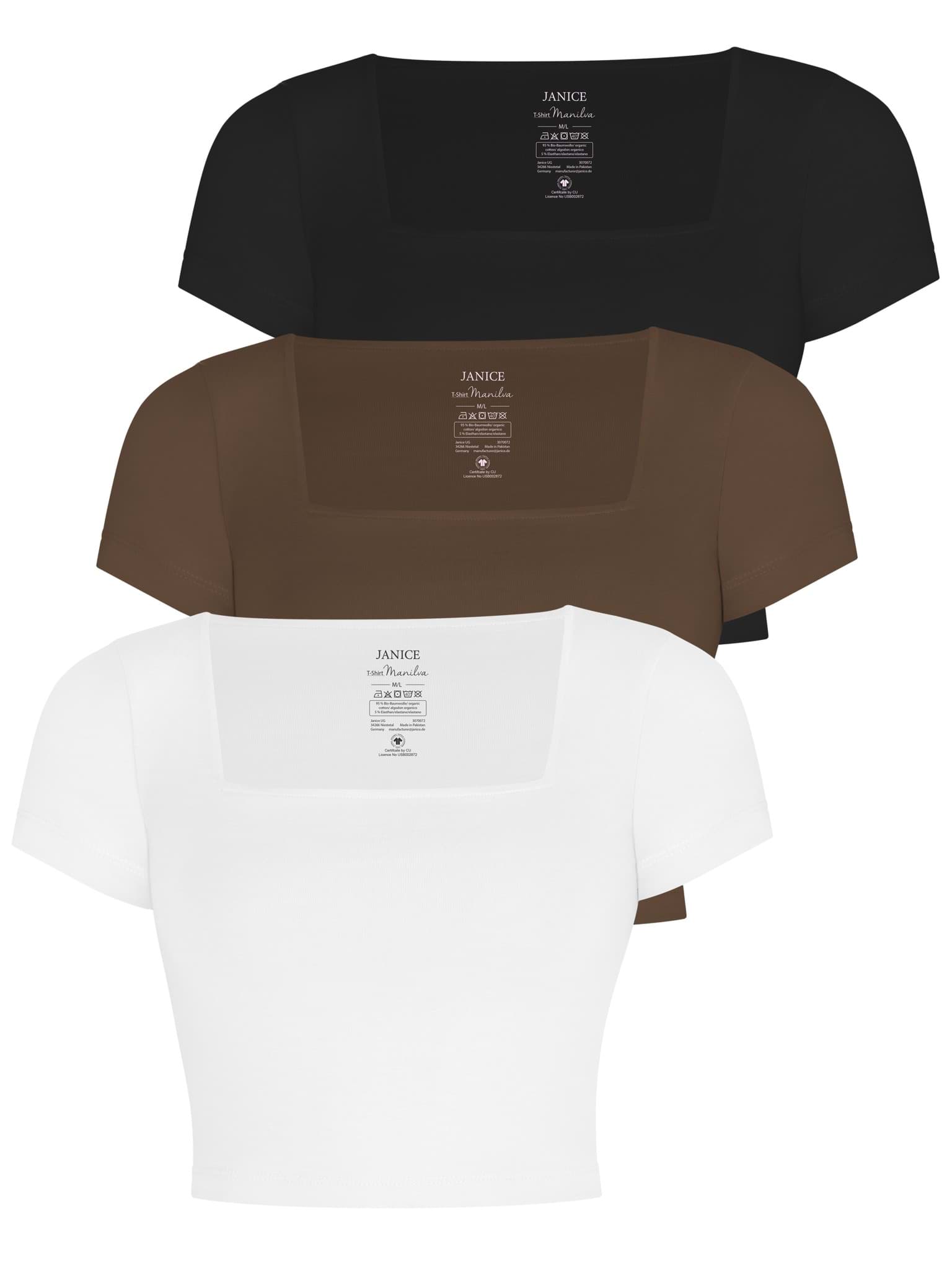 Bild von 3er Set Damen crop Shirt mit eckigem Ausschnitt Schwarz/Braun/Weiß
