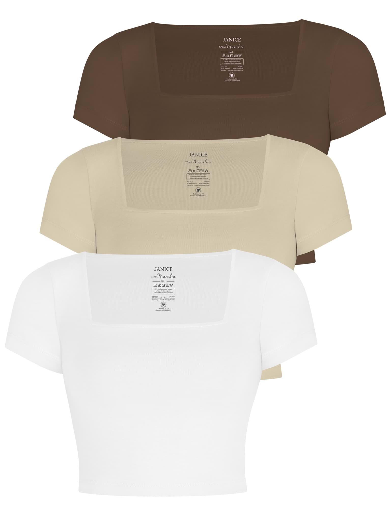 Bild von 3er Set Damen crop Shirt mit eckigem Ausschnitt Braun/Beige/Weiß