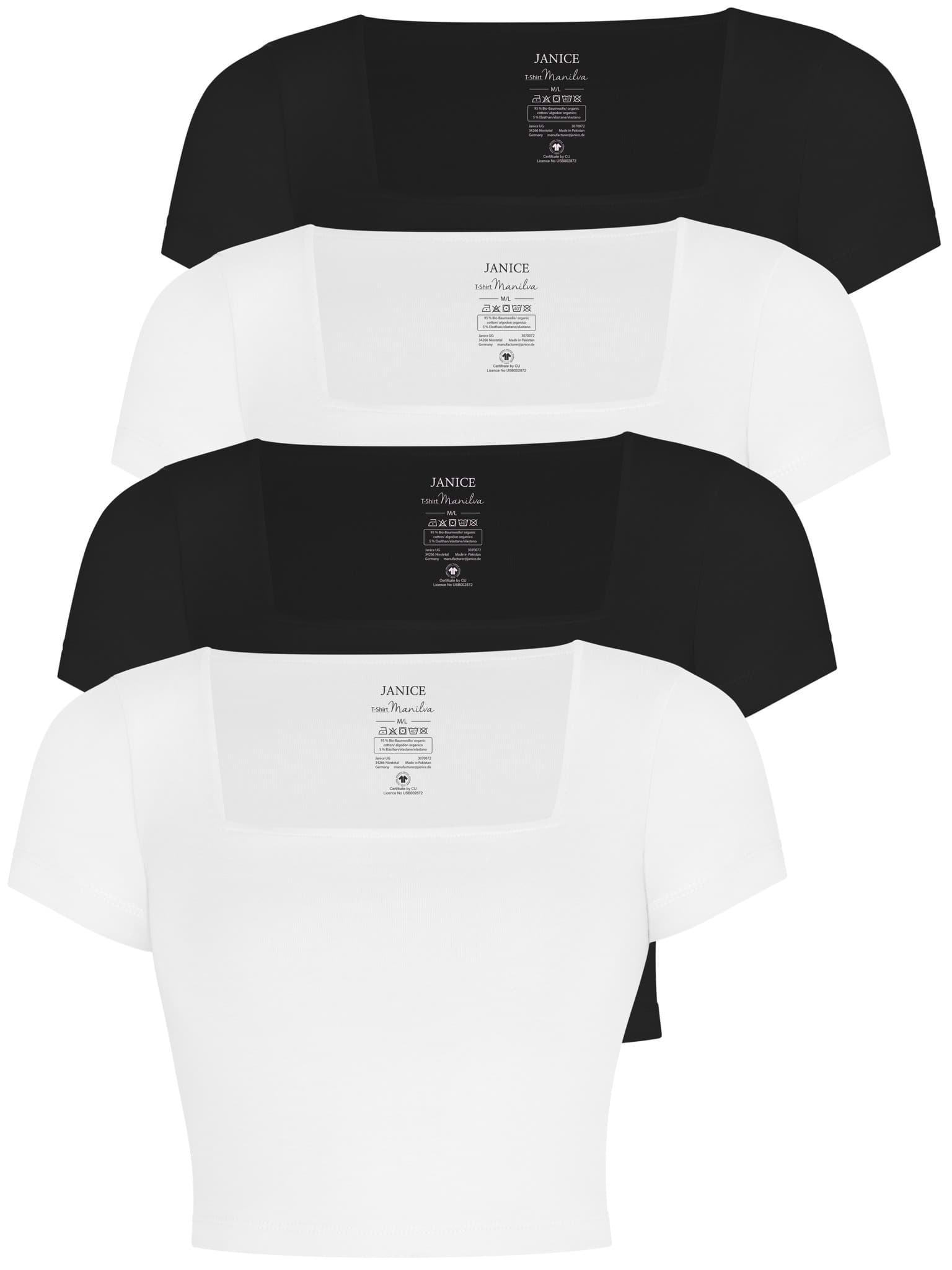 Bild von 4er Set Damen crop Shirt mit eckigem Ausschnitt Schwarz/Weiß