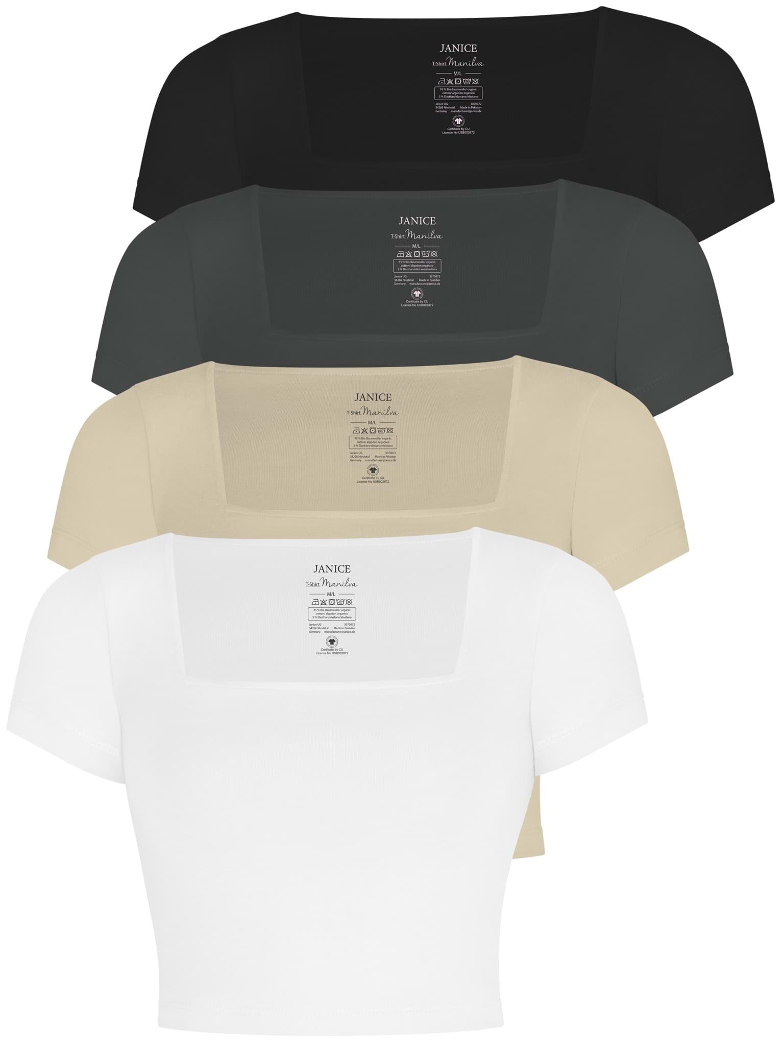 Bild von 4er Set Damen crop Shirt mit eckigem Ausschnitt Schwarz/Anthrazit/Beige/Weiß