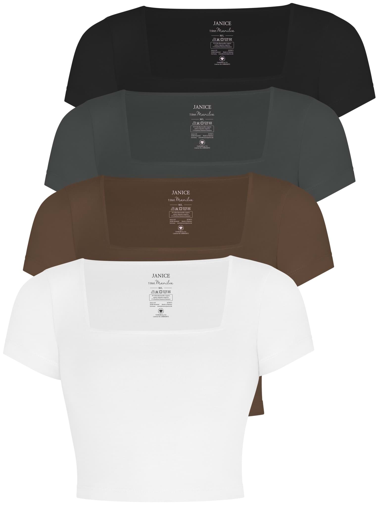 Bild von 4er Set Damen crop Shirt mit eckigem Ausschnitt Schwarz/Anthrazit/Braun/Weiß