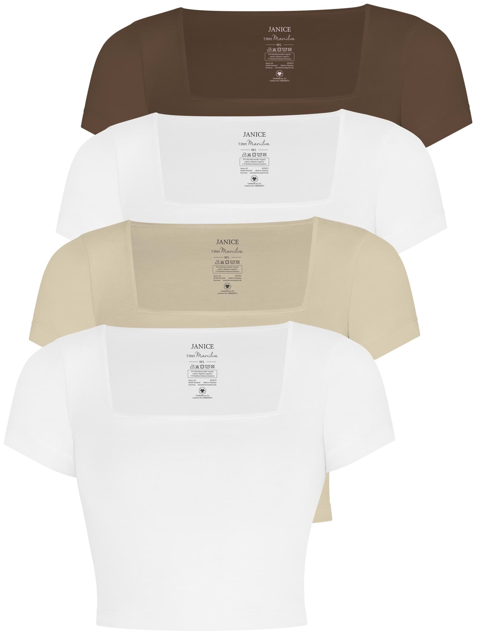 Bild von 4er Set Damen crop Shirt mit eckigem Ausschnitt Braun/Beige/Weiß