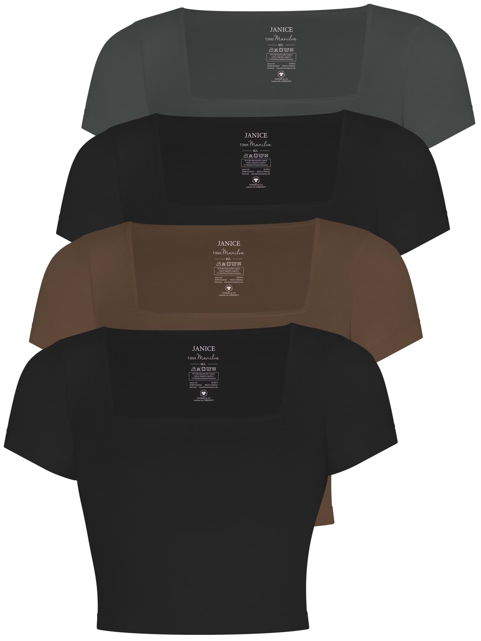 Bild von 4er Set Damen crop Shirt mit eckigem Ausschnitt Braun/Anthrazit/Schwarz