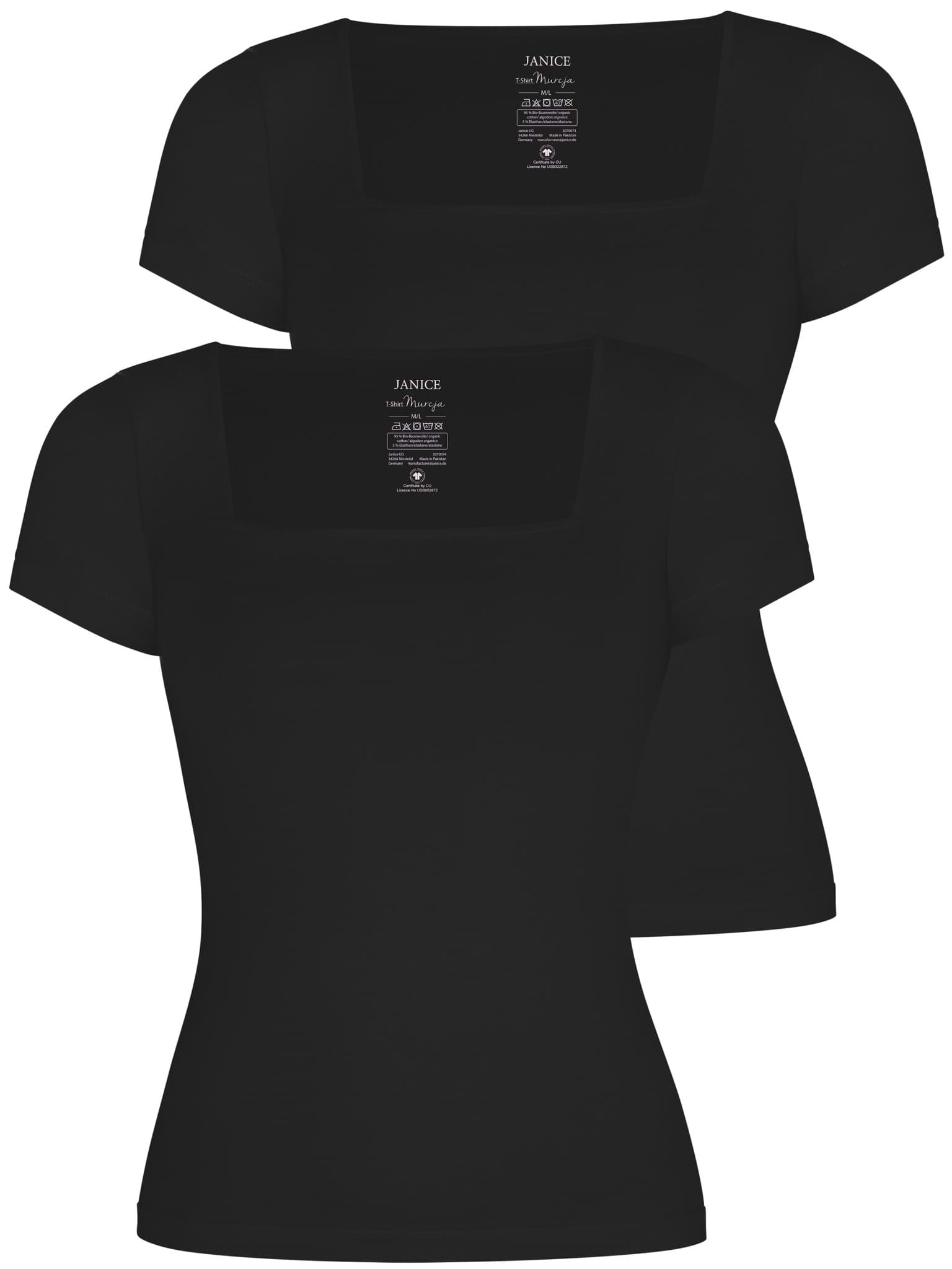 Bild von 2er Set Damen Shirt mit eckigem Ausschnitt Schwarz