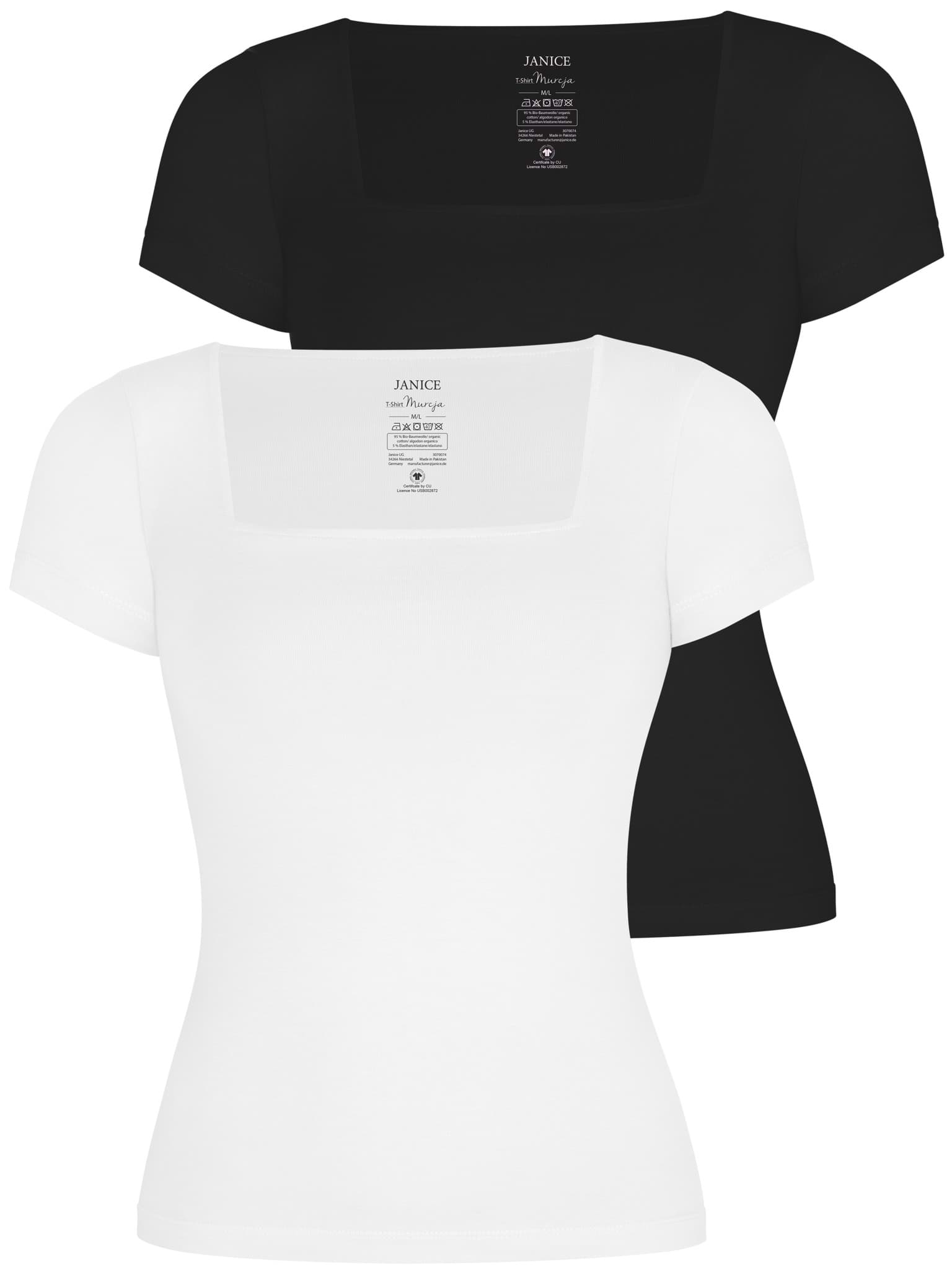 Bild von 2er Set Damen Shirt mit eckigem Ausschnitt Schwarz/Weiß