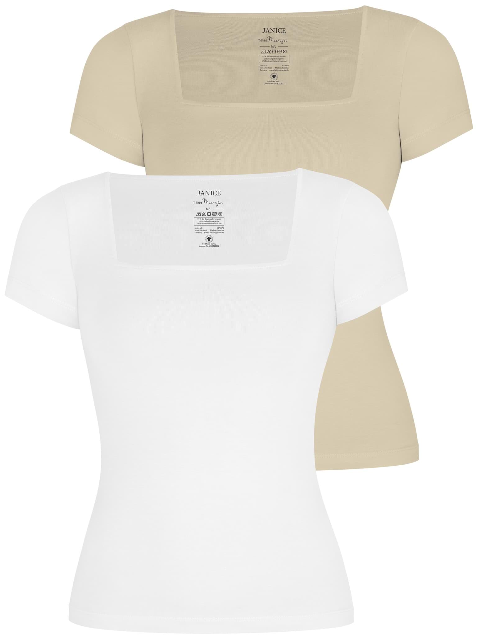 Bild von 2er Set Damen Shirt mit eckigem Ausschnitt Beige/Weiß