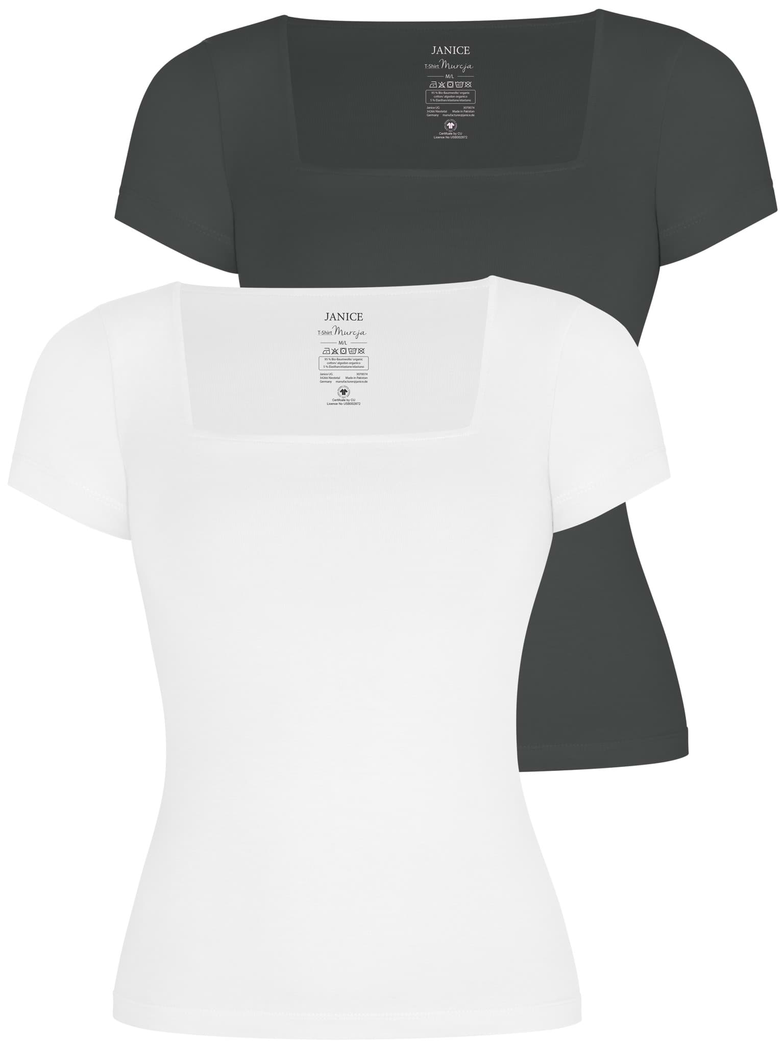 Bild von 2er Set Damen Shirt mit eckigem Ausschnitt Anthrazit/Weiß
