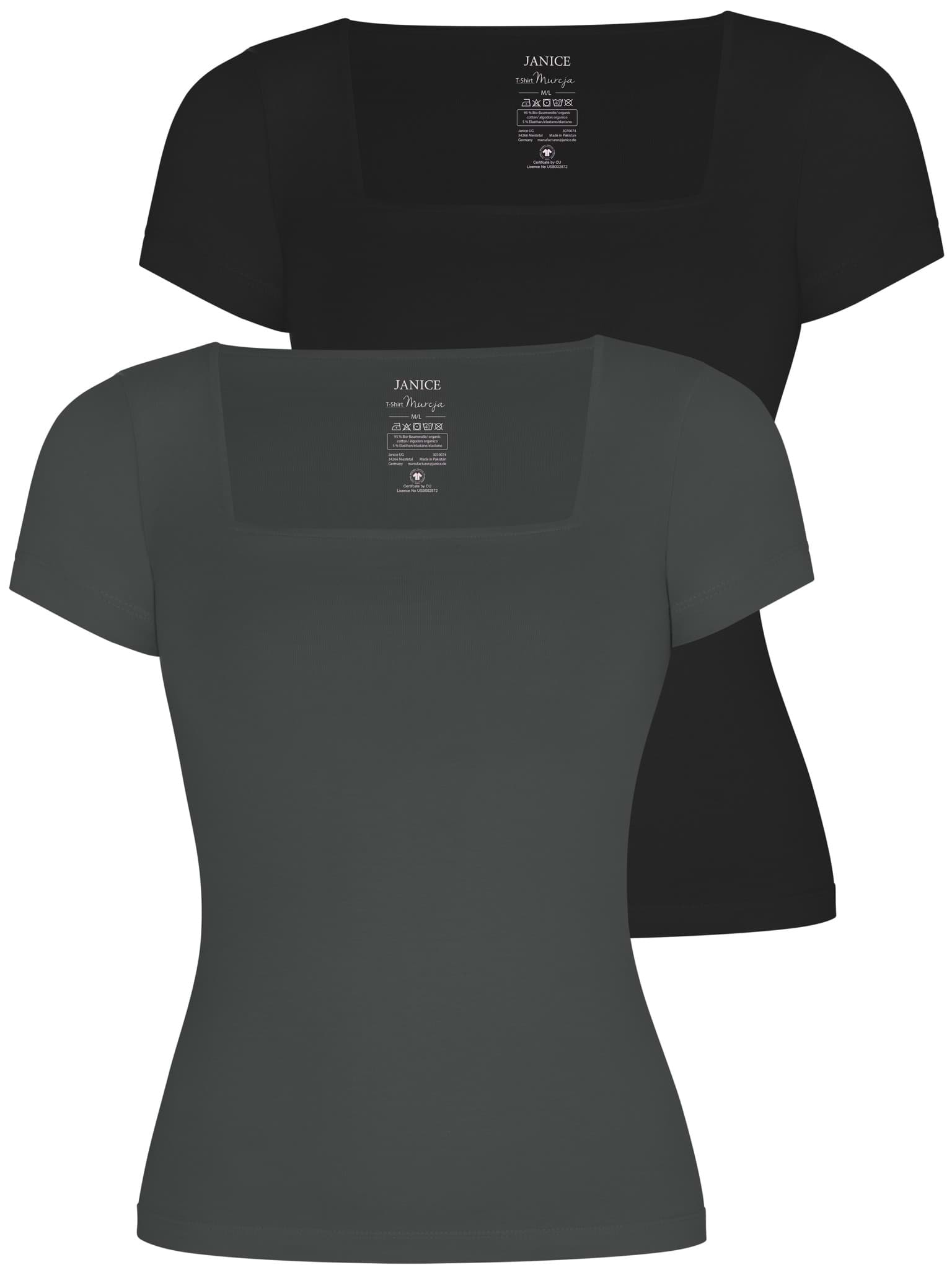 Bild von 2er Set Damen Shirt mit eckigem Ausschnitt Schwarz/Anthrazit