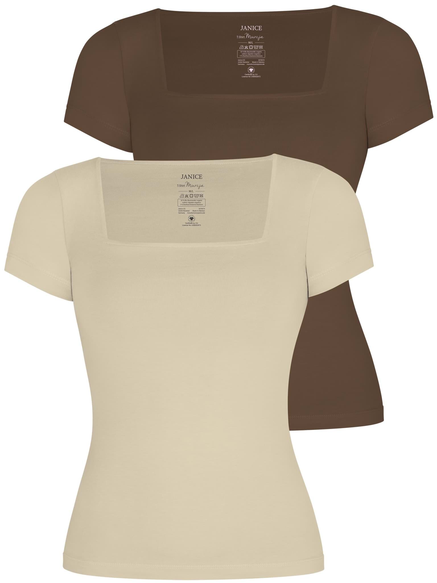 Bild von 2er Set Damen Shirt mit eckigem Ausschnitt Braun/Beige