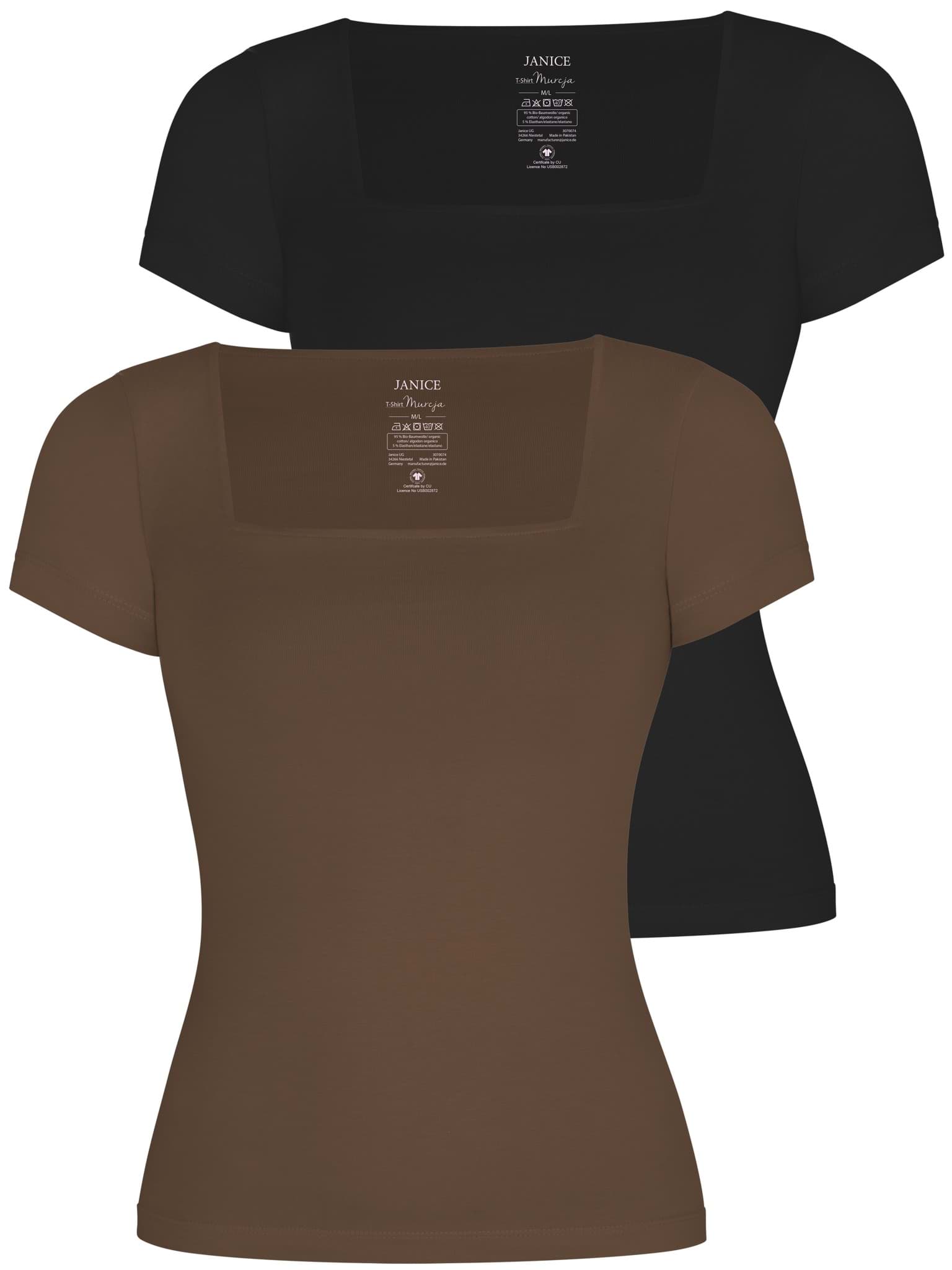 Bild von 2er Set Damen Shirt mit eckigem Ausschnitt Schwarz/Braun
