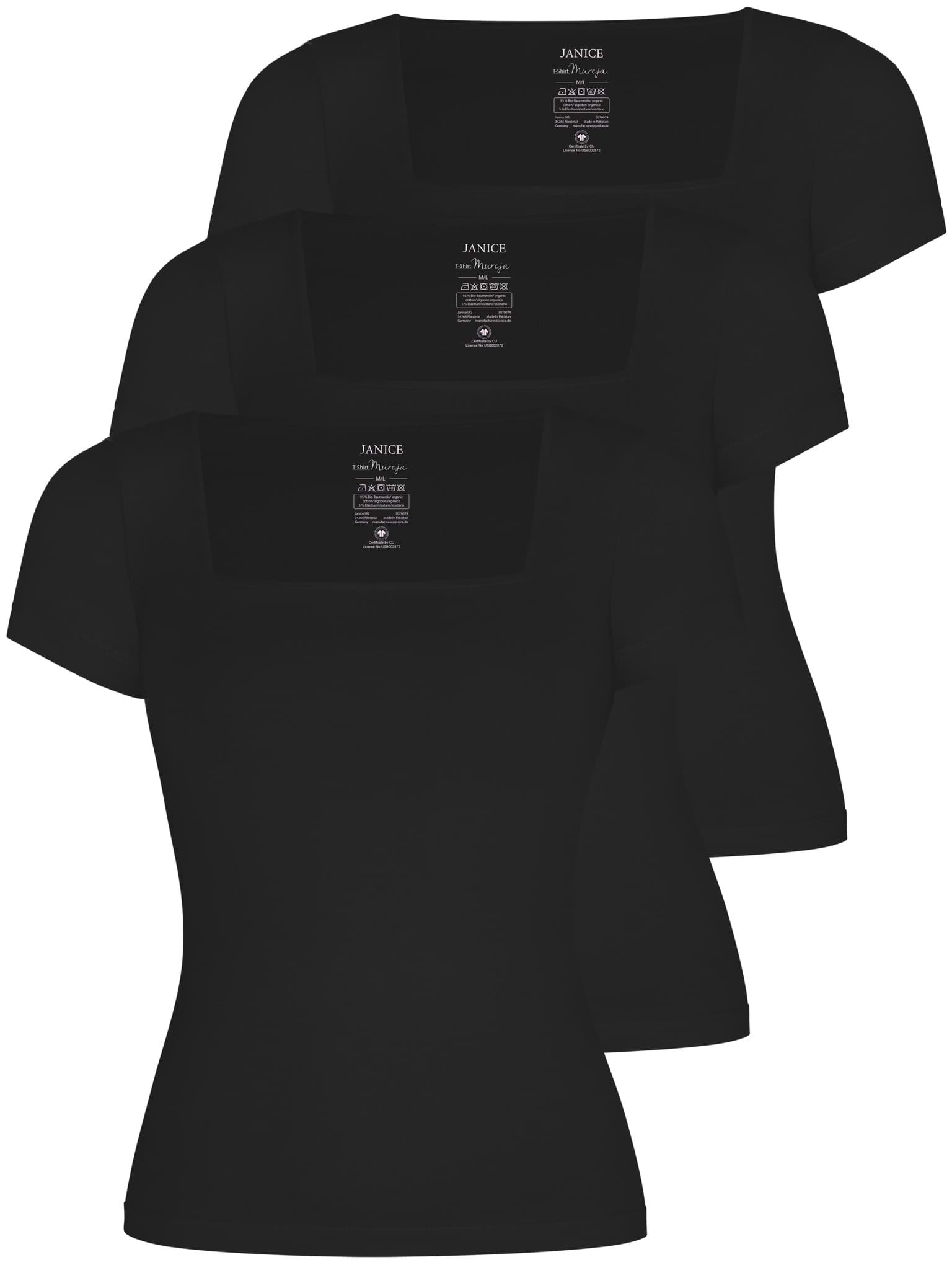 Bild von 3er Set Damen Shirt mit eckigem Ausschnitt Schwarz