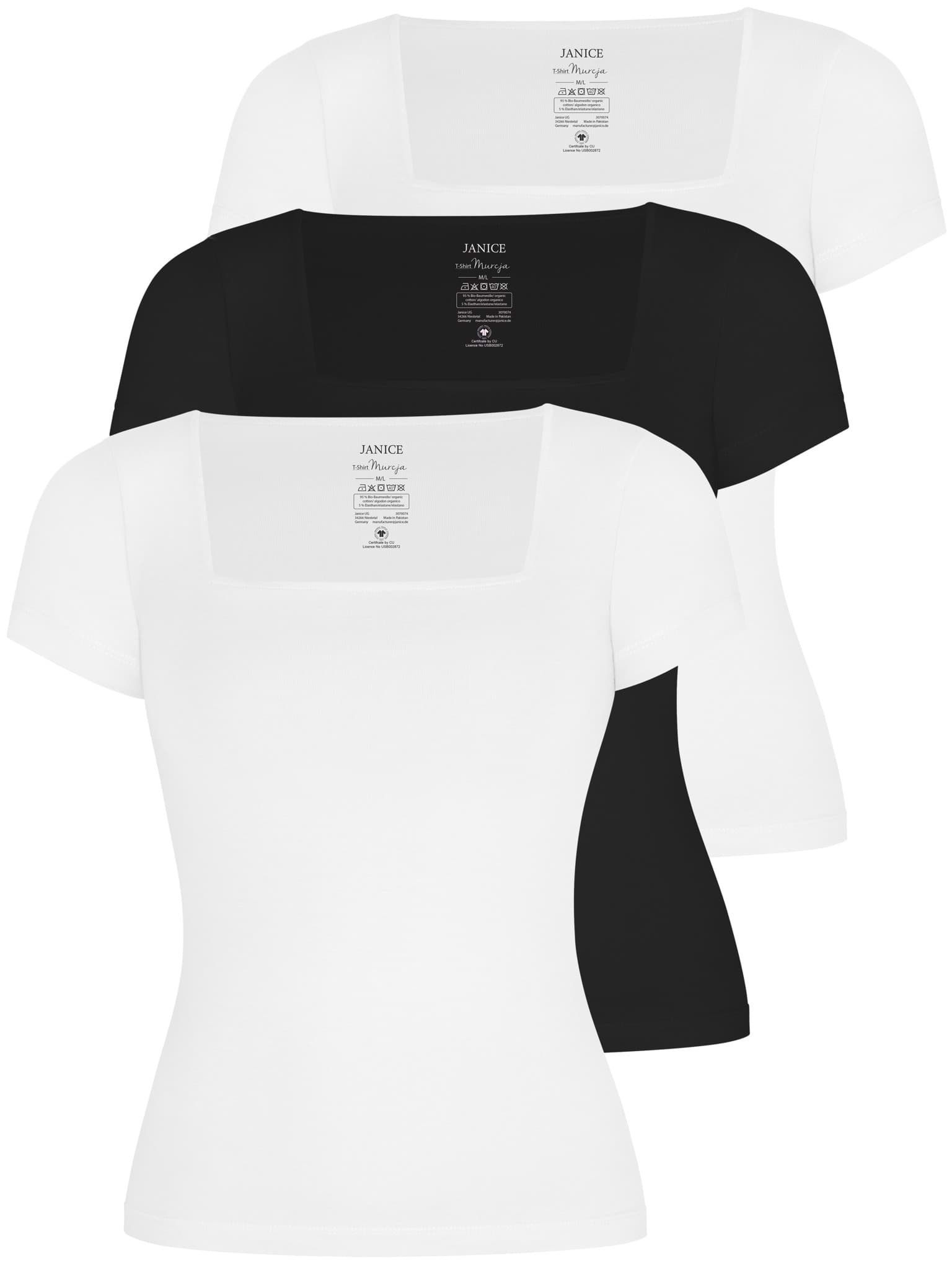 Bild von 3er Set Damen Shirt mit eckigem Ausschnitt Schwarz/Weiß/Weiß