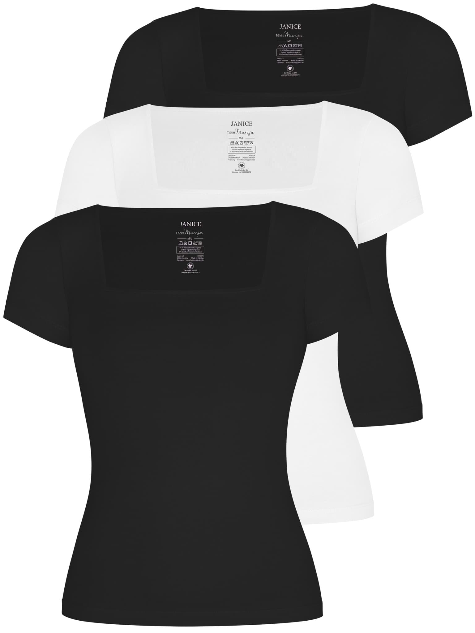Bild von 3er Set Damen Shirt mit eckigem Ausschnitt Schwarz/Schwarz/Weiß
