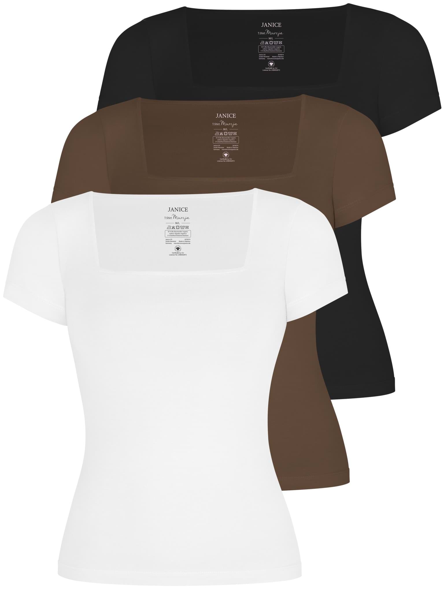 Bild von 3er Set Damen Shirt mit eckigem Ausschnitt Schwarz/Braun/Weiß