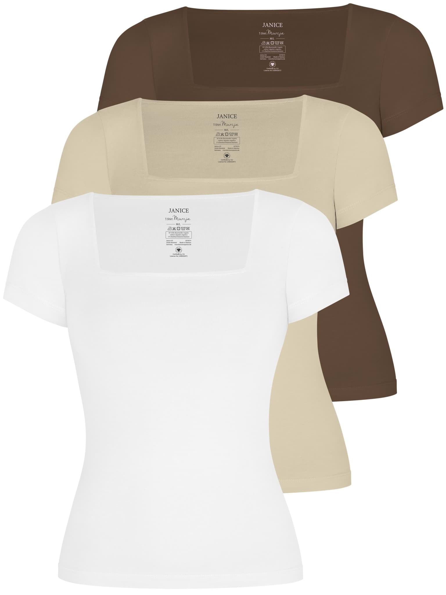 Bild von 3er Set Damen Shirt mit eckigem Ausschnitt Braun/Beige/Weiß