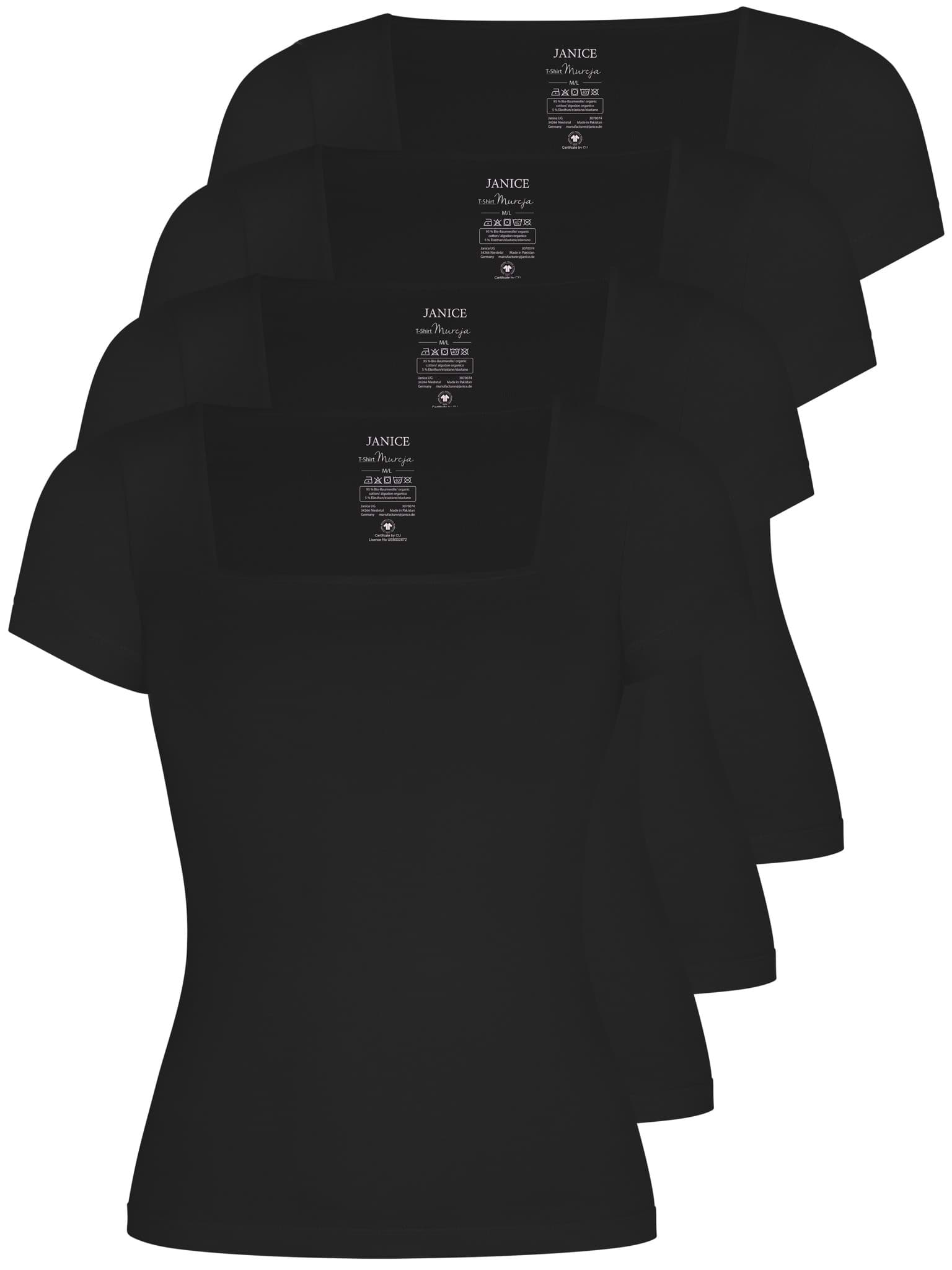 Bild von 4er Set Damen Shirt mit eckigem Ausschnitt Schwarz