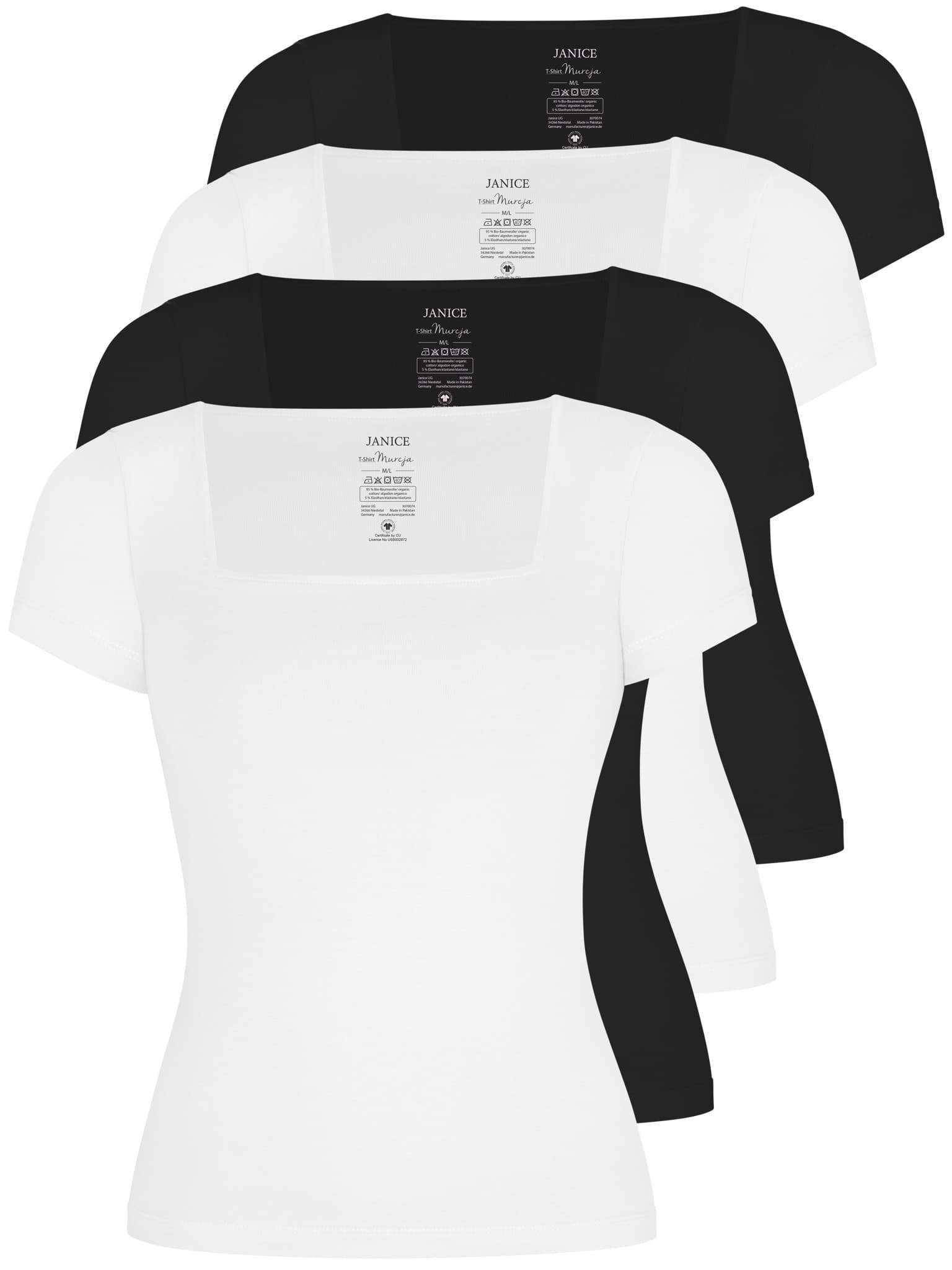 Bild von 4er Set Damen Shirt mit eckigem Ausschnitt Schwarz/Weiß