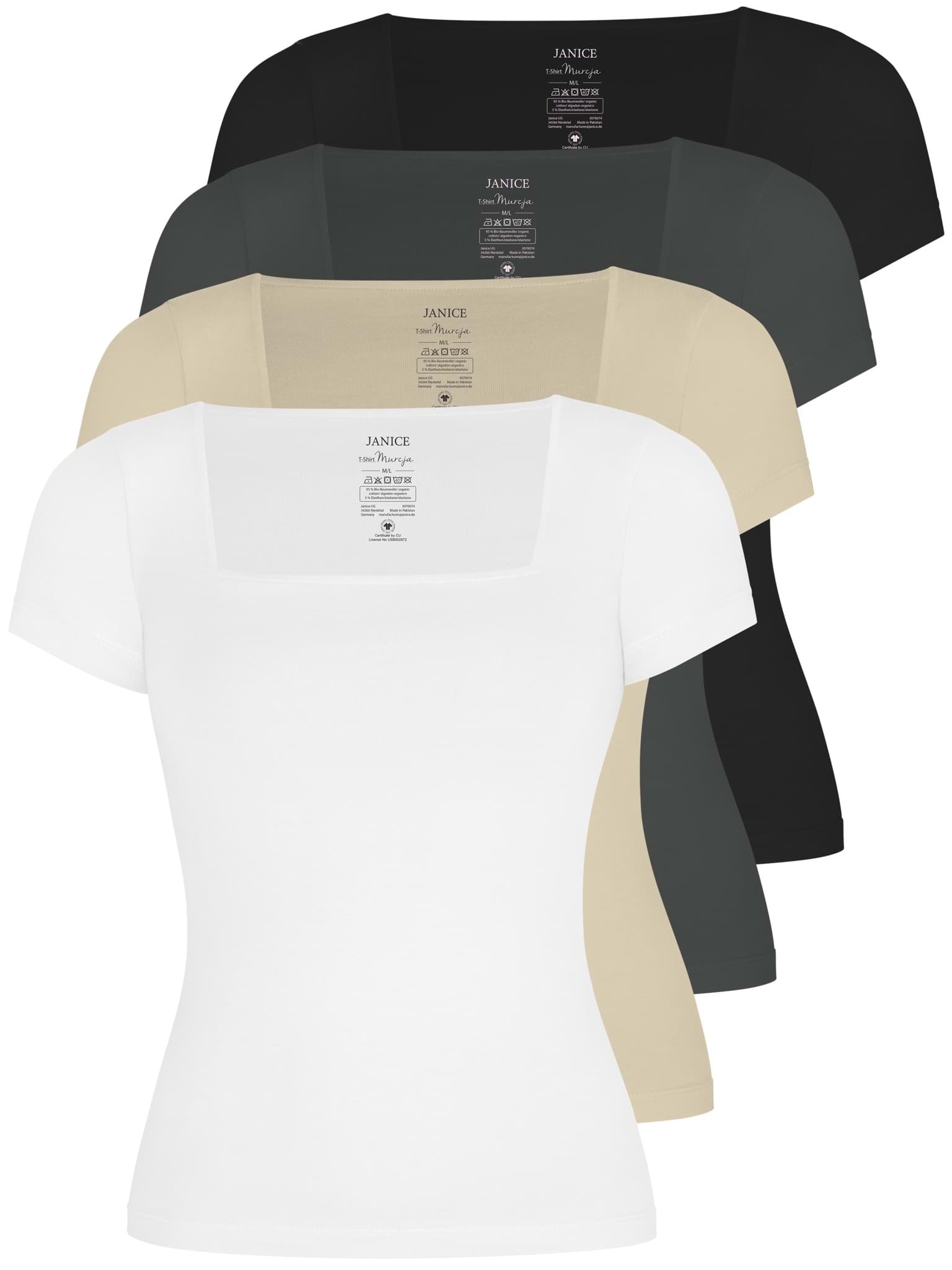 Bild von 4er Set Damen Shirt mit eckigem Ausschnitt Schwarz/Anthrazit/Beige/Weiß