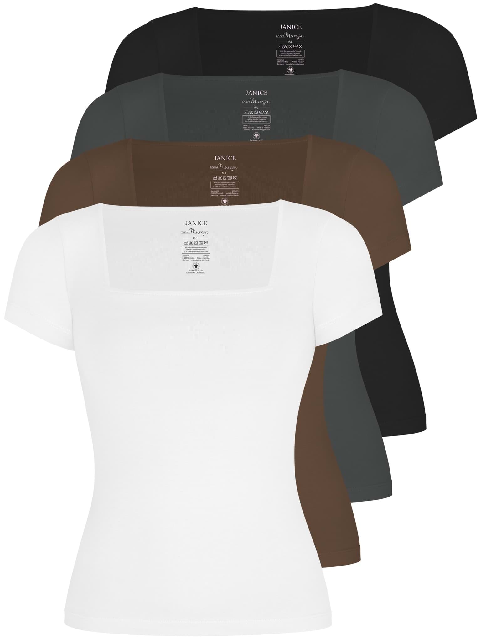 Bild von 4er Set Damen Shirt mit eckigem Ausschnitt Schwarz/Anthrazit/Braun/Weiß