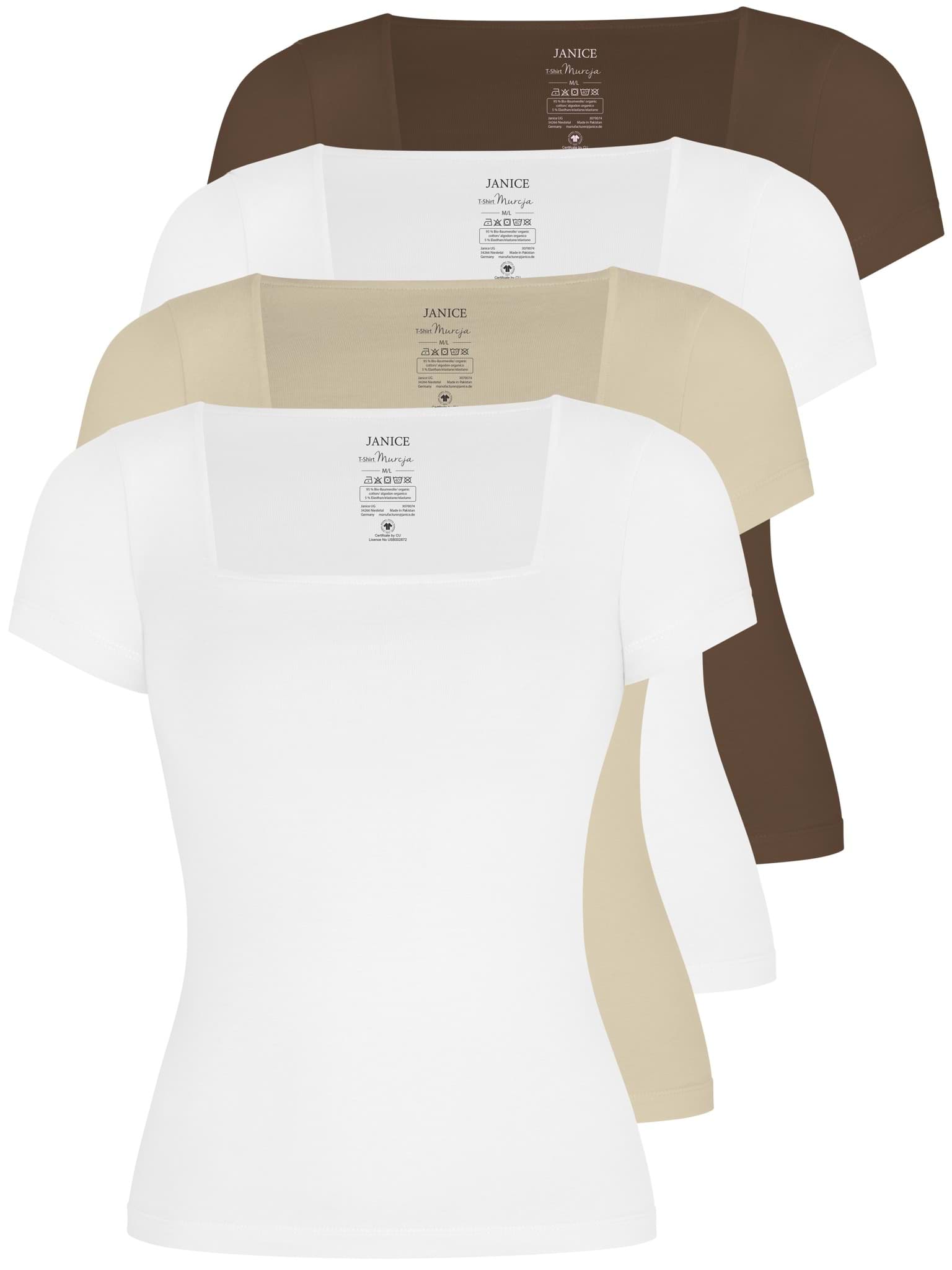 Bild von 4er Set Damen Shirt mit eckigem Ausschnitt Braun/Beige/Weiß