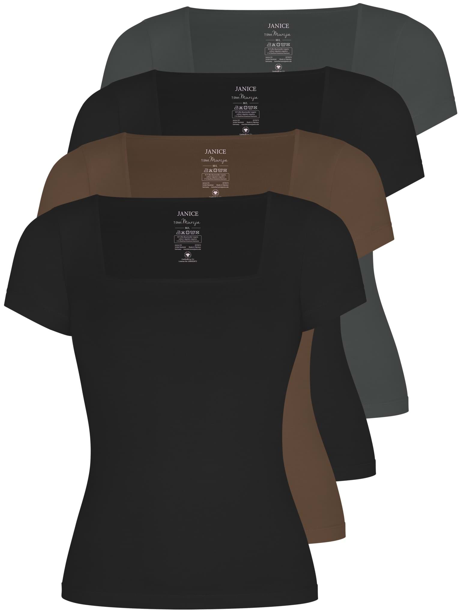 Bild von 4er Set Damen Shirt mit eckigem Ausschnitt Braun/Anthrazit/Schwarz