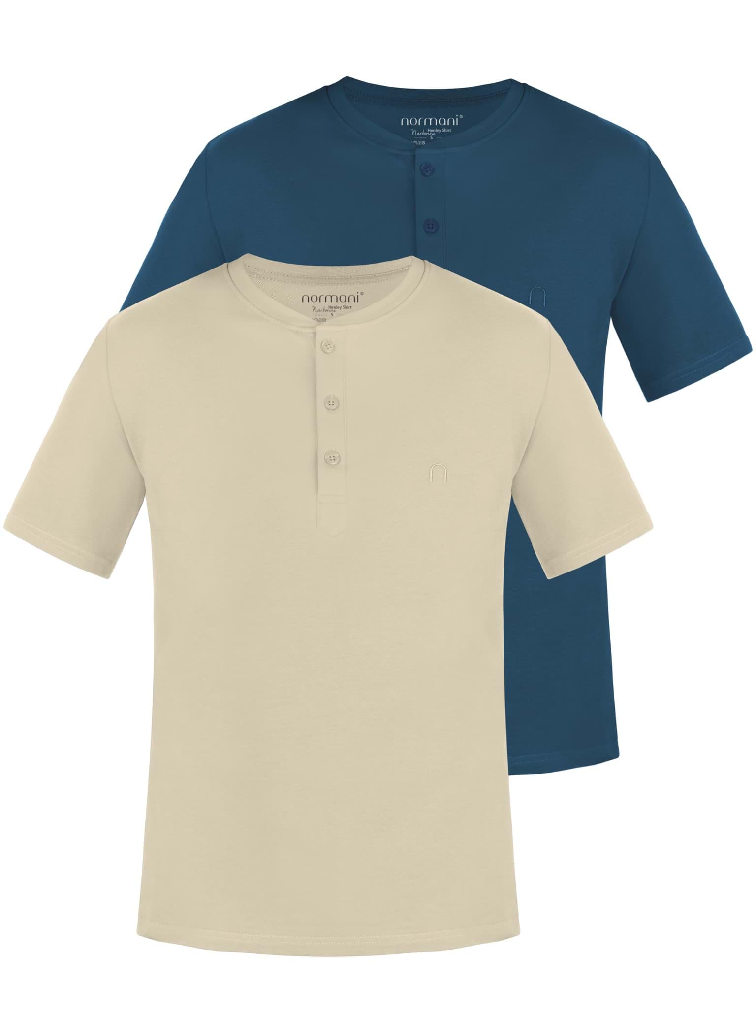 Bild von 2er Set Herren T-Shirt mit Knopfleiste Beige/Marine