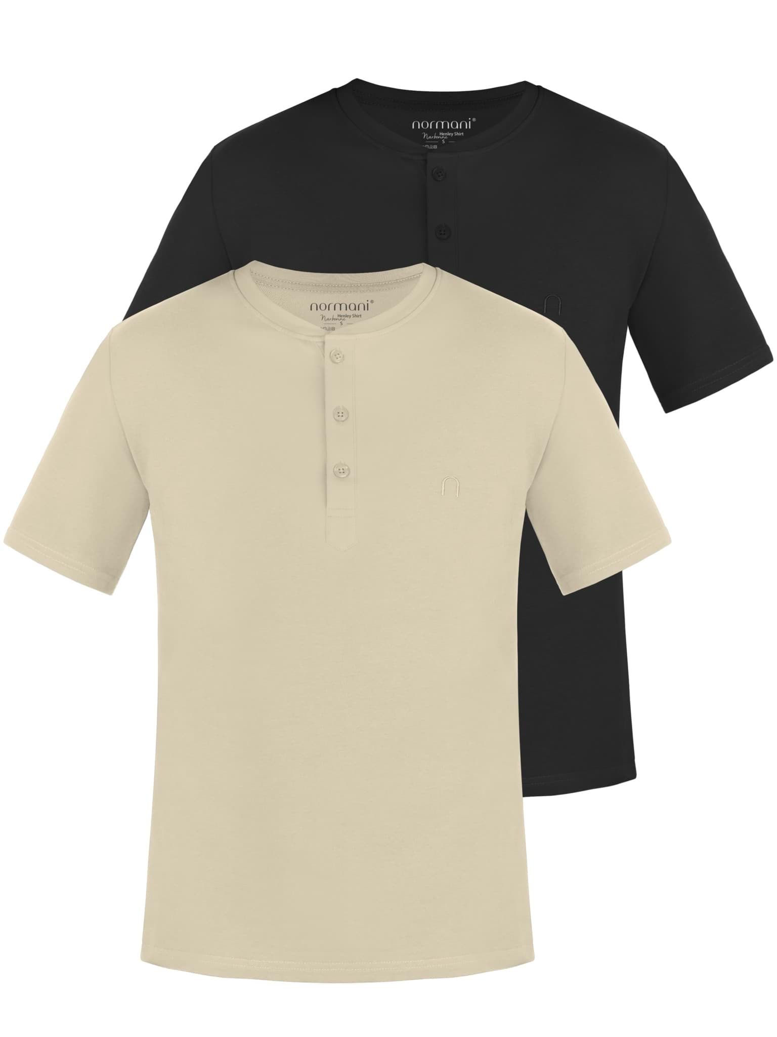 Bild von 2er Set Herren T-Shirt mit Knopfleiste Beige/Schwarz