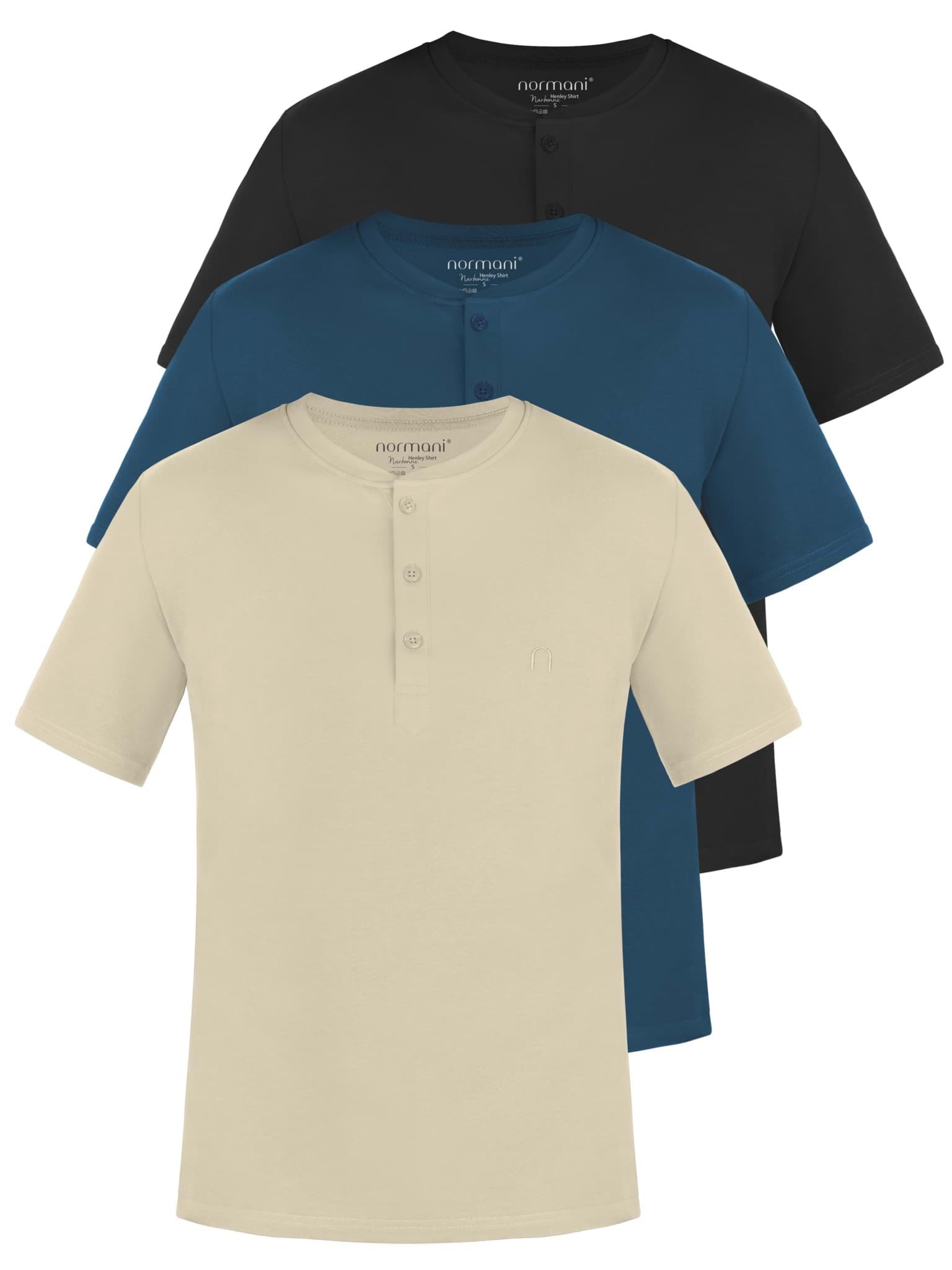 Bild von 3er Set Herren T-Shirt mit Knopfleiste Beige/Marine/Schwarz
