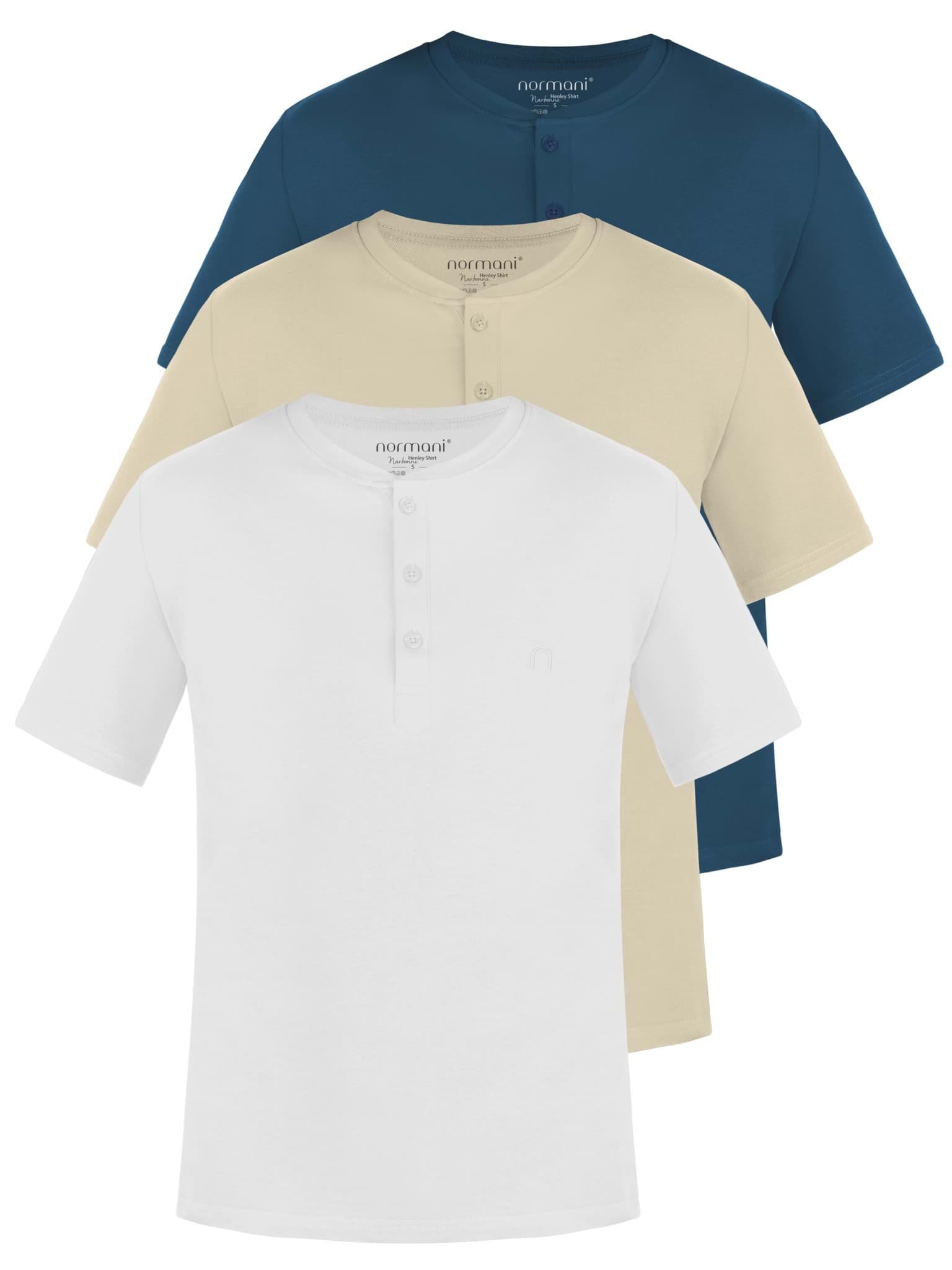 Bild von 3er Set Herren T-Shirt mit Knopfleiste Beige/Marine/Weiß