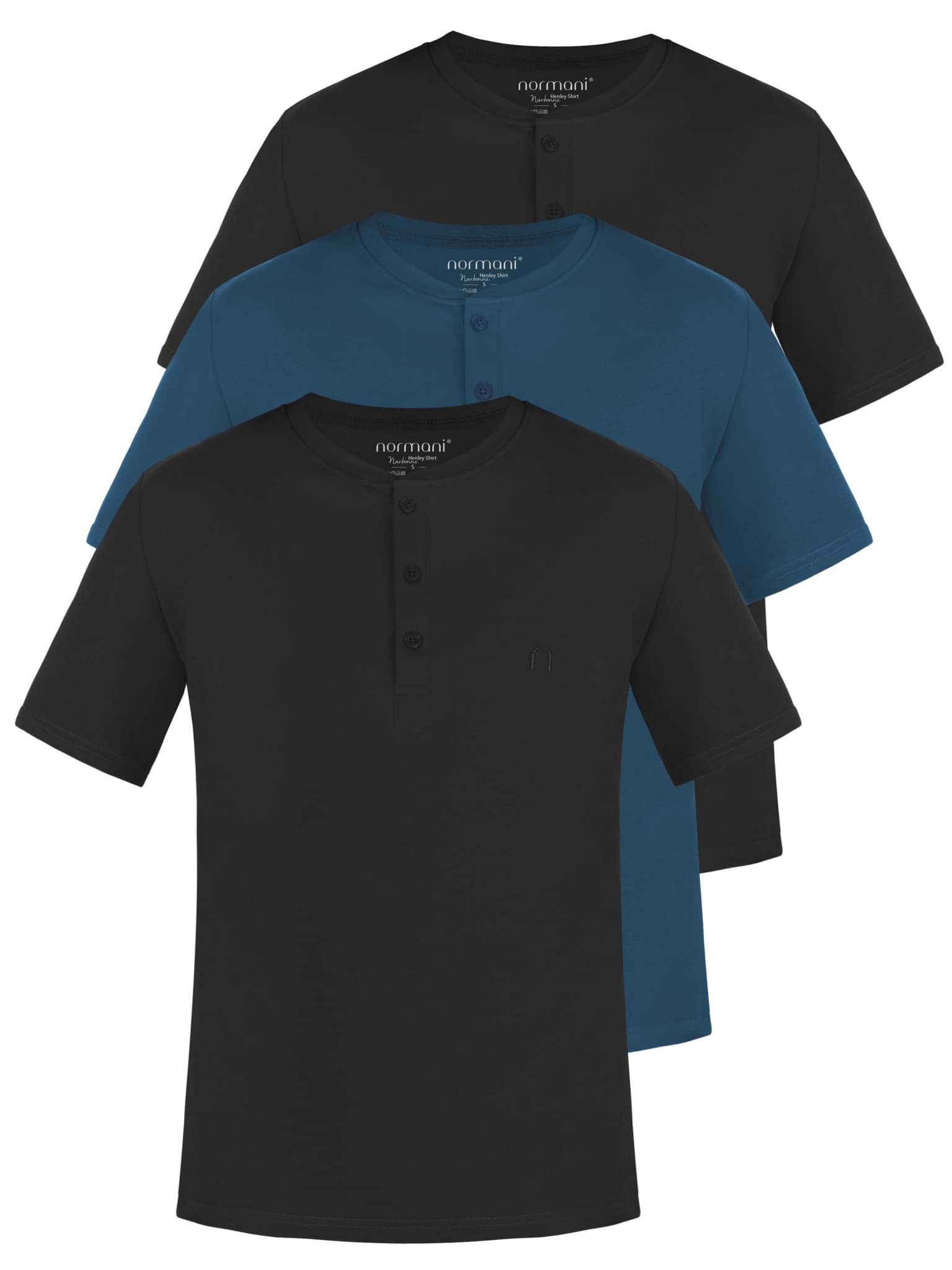 Bild von 3er Set Herren T-Shirt mit Knopfleiste Marine/Schwarz/Schwarz