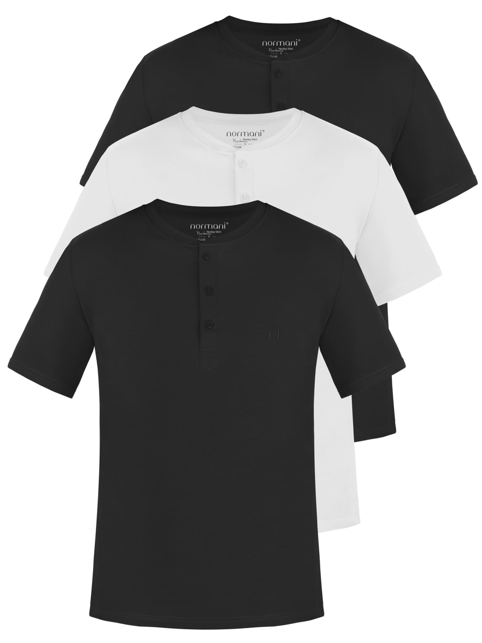 Bild von 3er Set Herren T-Shirt mit Knopfleiste Schwarz/Schwarz/Weiß