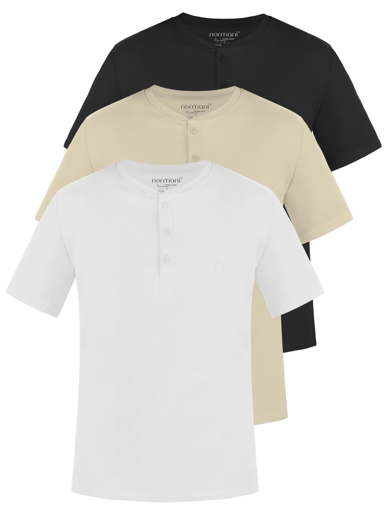 Bild von 3er Set Herren T-Shirt mit Knopfleiste Beige/Schwarz/Weiß