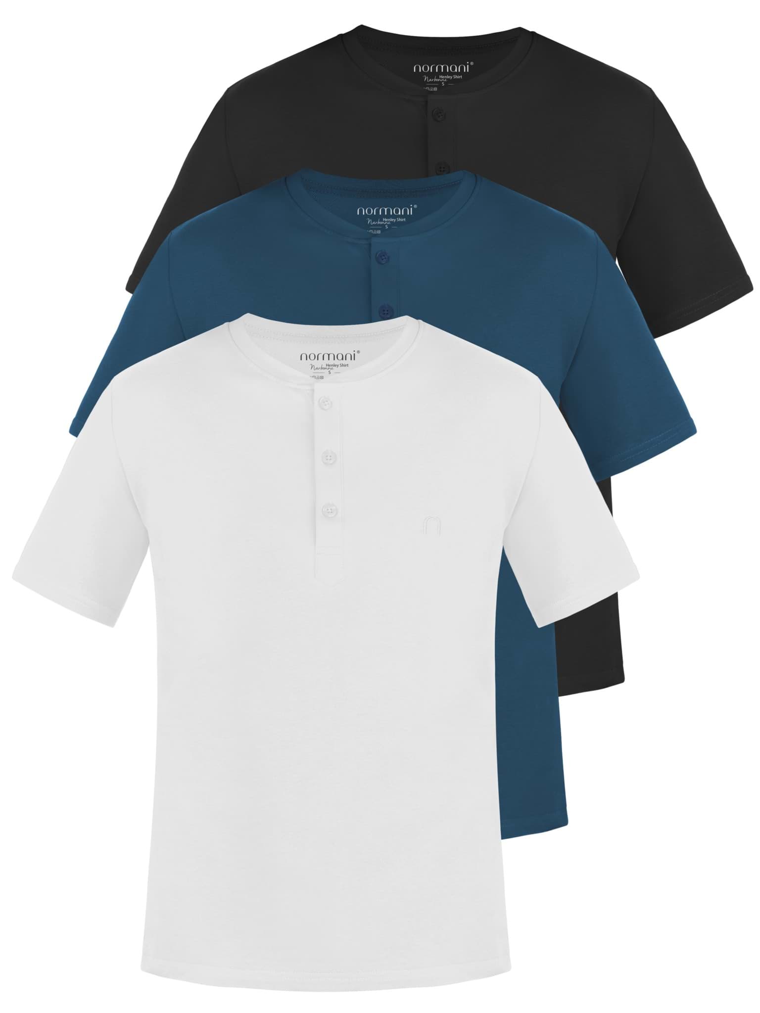 Bild von 3er Set Herren T-Shirt mit Knopfleiste Marine/Schwarz/Weiß