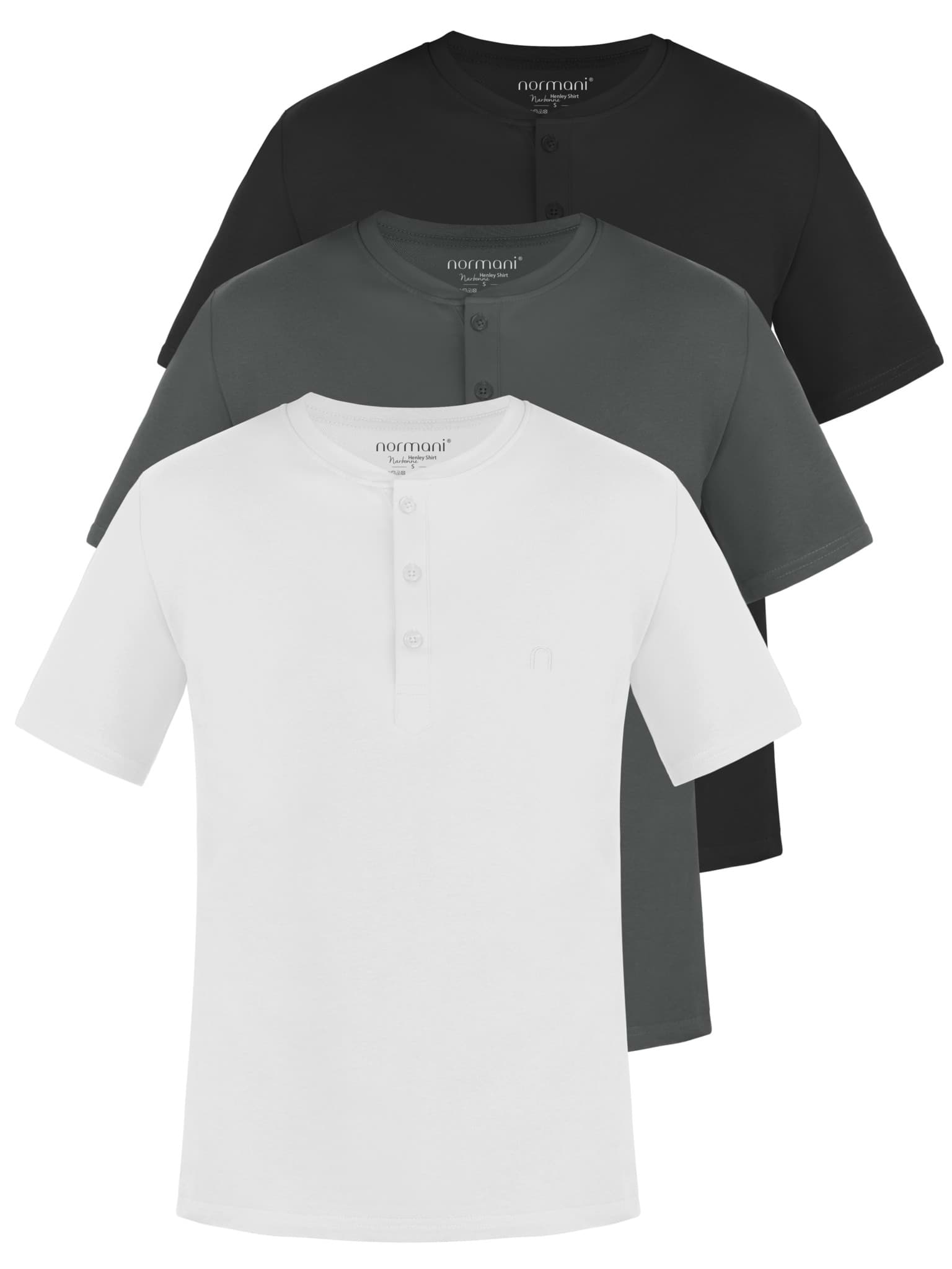 Bild von 3er Set Herren T-Shirt mit Knopfleiste Schwarz/Anthrazit/Weiß